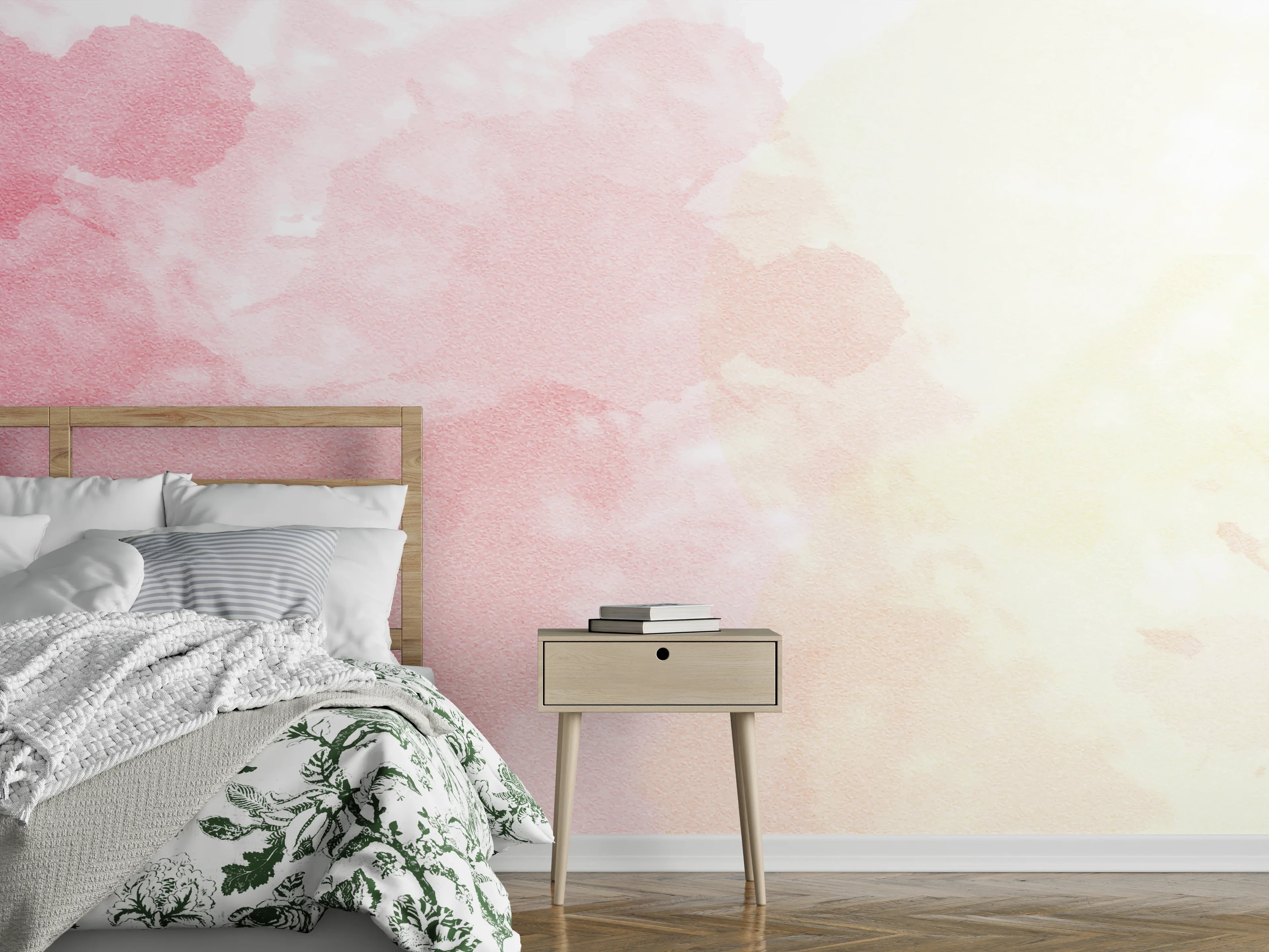 Wandverkleidung Schlafzimmer - Aquarell Rosa Pastell Spritzoptik