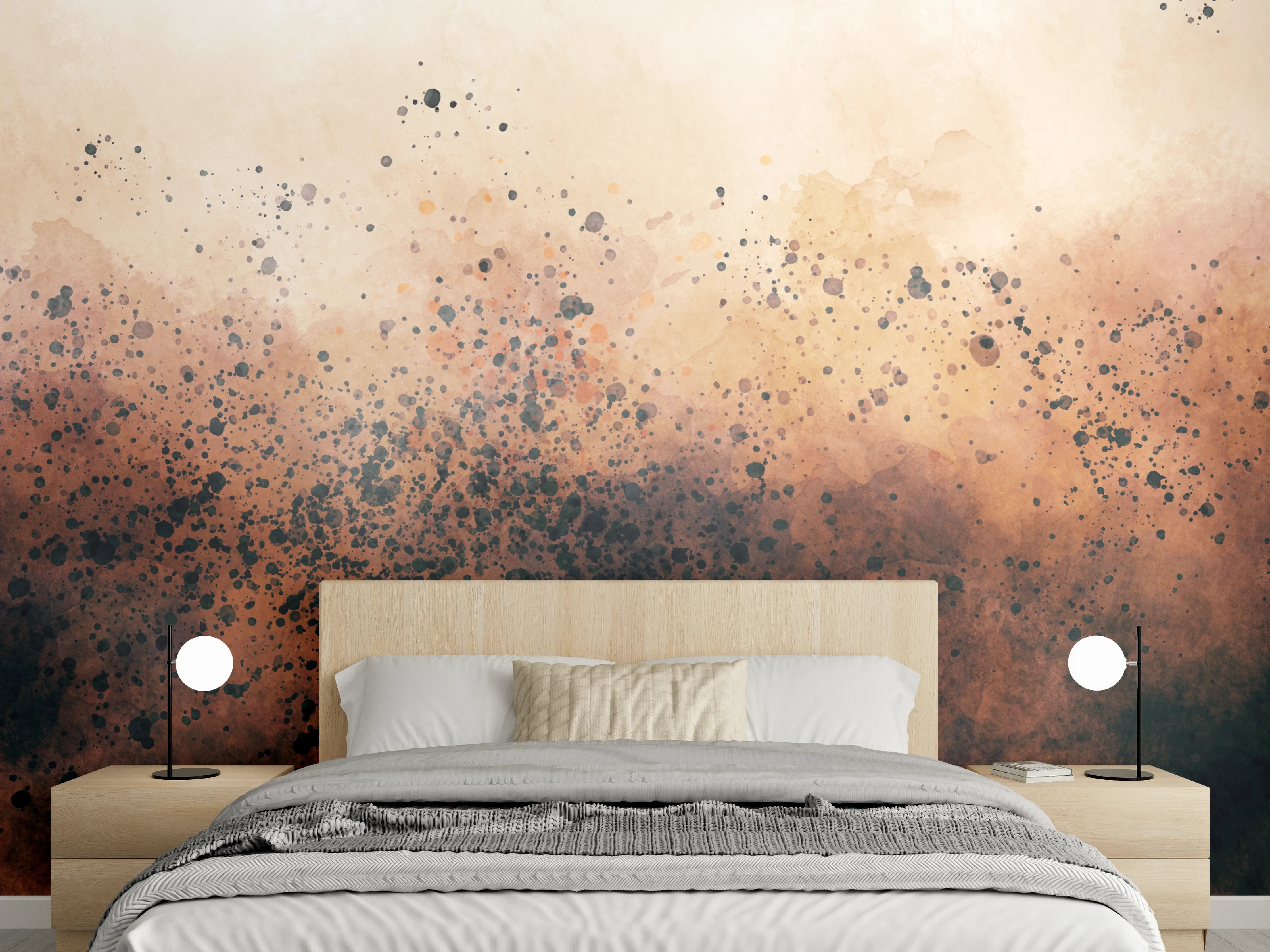 Wandverkleidung Schlafzimmer - Aquarell Sprenkel Braun Beige Trend