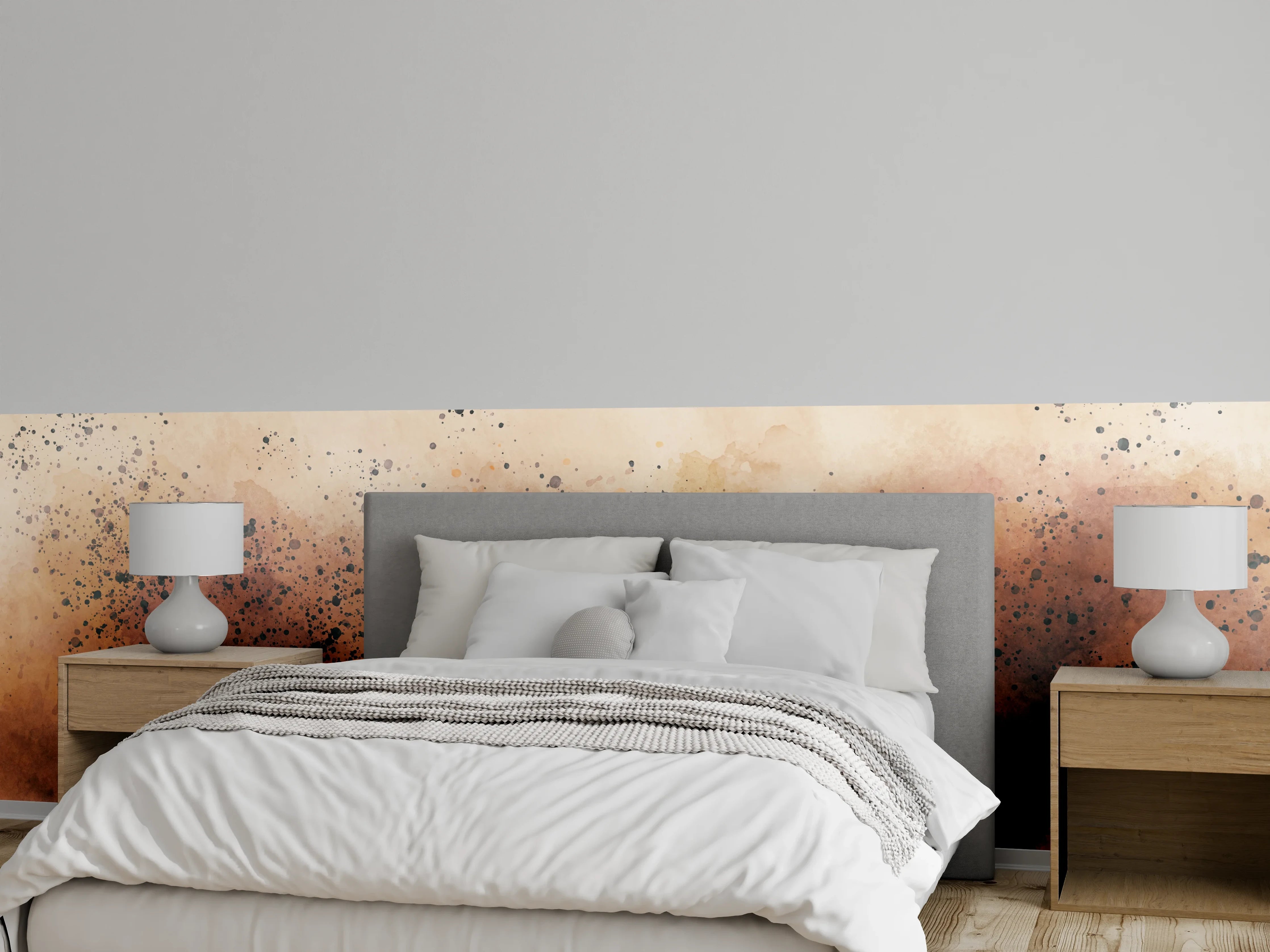 Wandverkleidung Schlafzimmer - Aquarell Sprenkel Braun Beige Trend