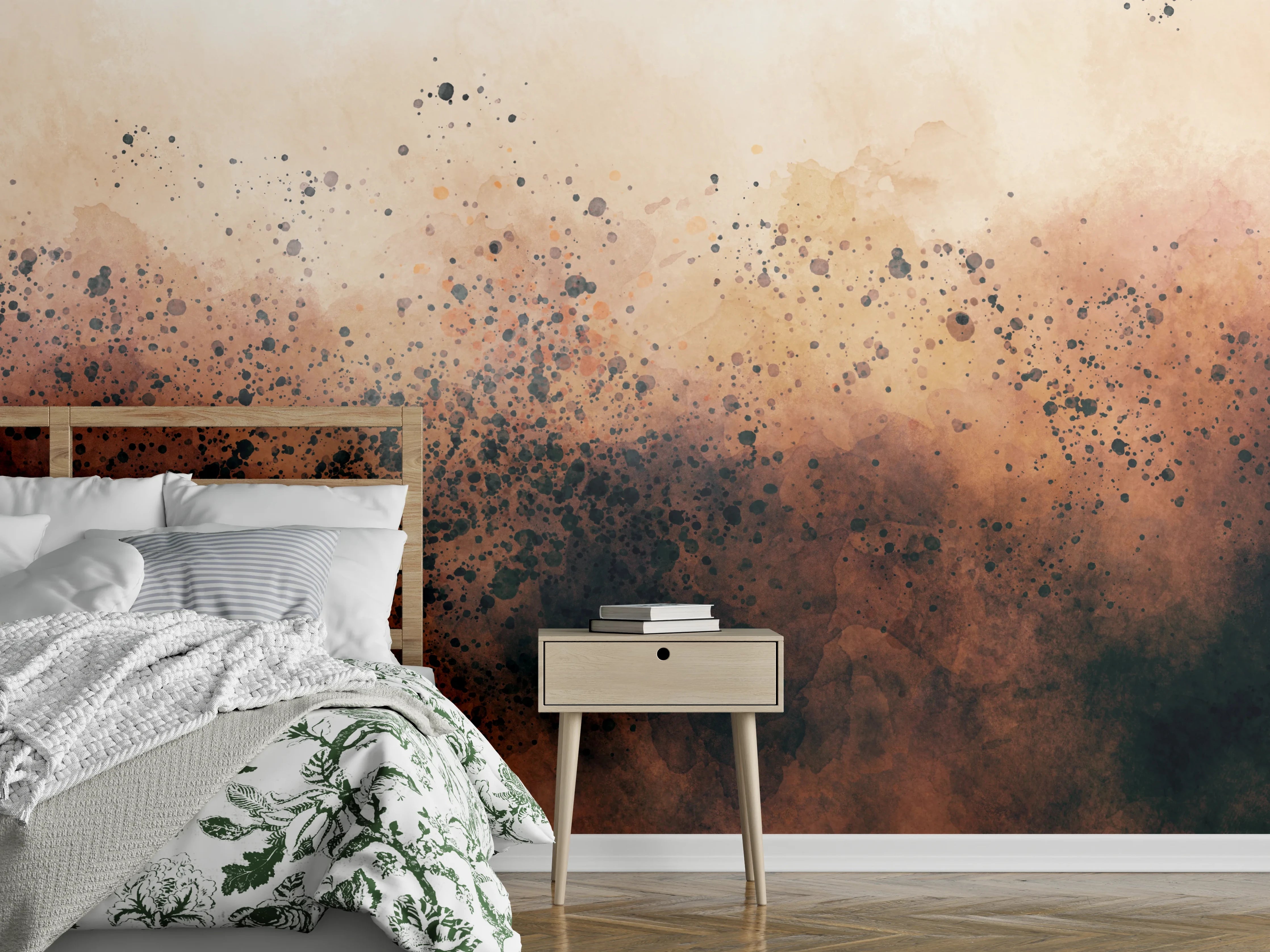 Wandverkleidung Schlafzimmer - Aquarell Sprenkel Braun Beige Trend