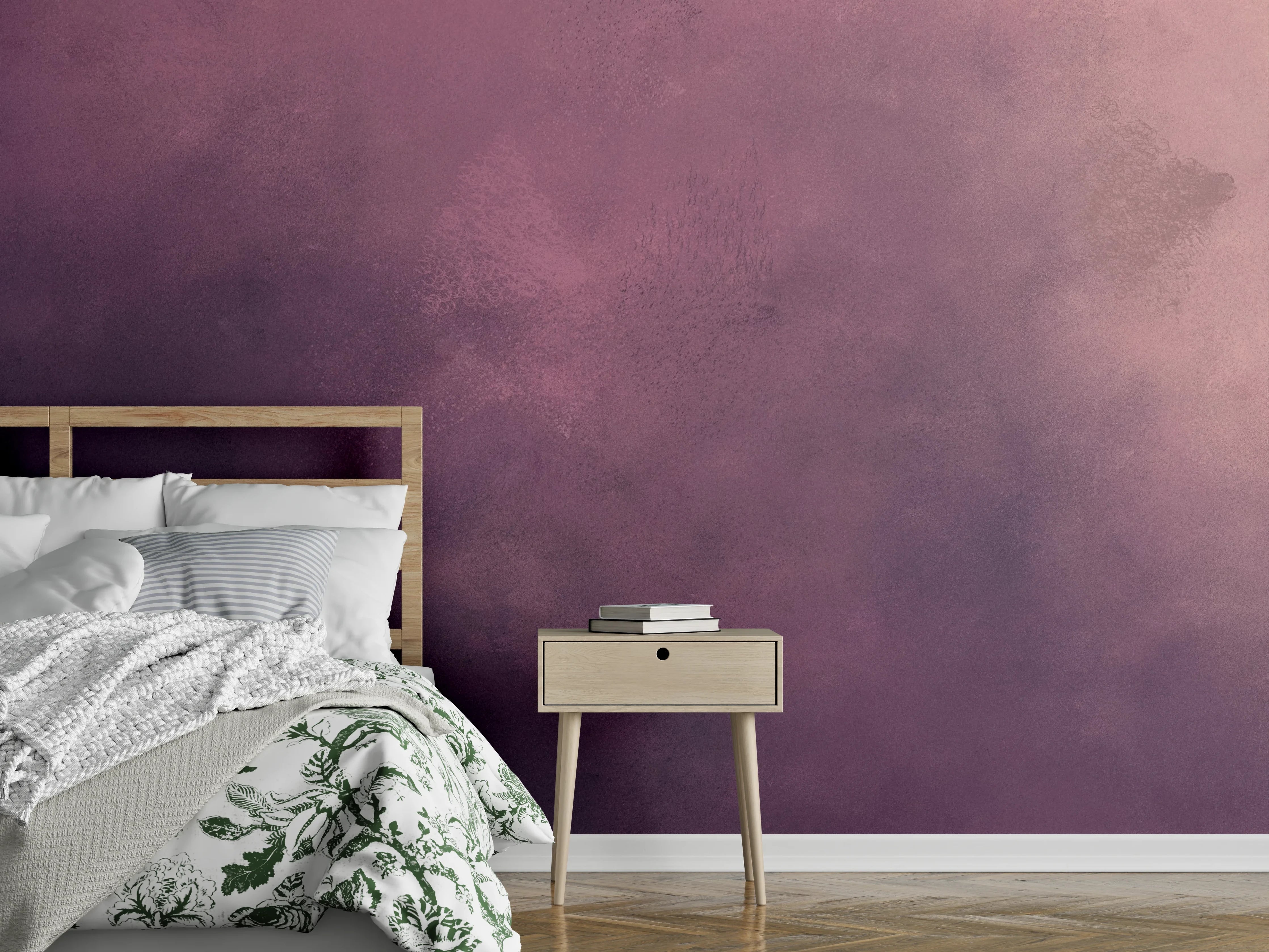 Wandverkleidung Schlafzimmer - Aquarell-Textur in Violett und Rosa