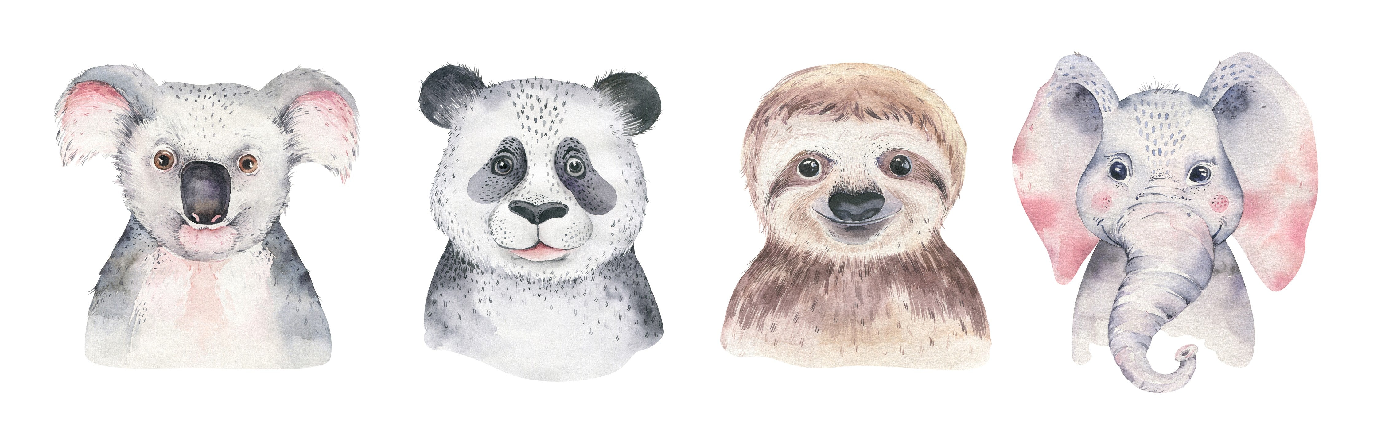 Wandverkleidung Schlafzimmer-Aquarell Tierbabys Illustration