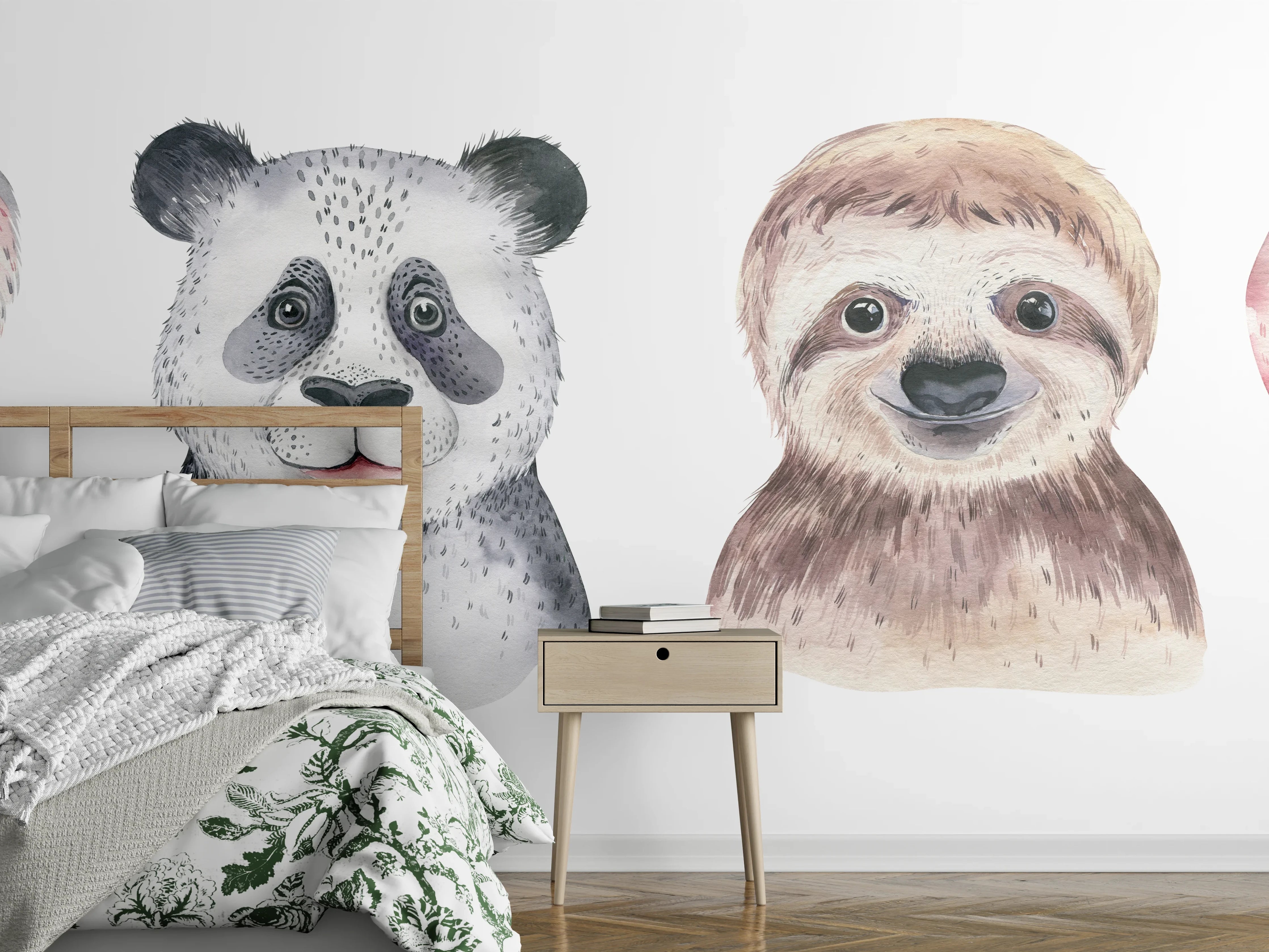 Wandverkleidung Schlafzimmer - Aquarell Tierbabys Illustration