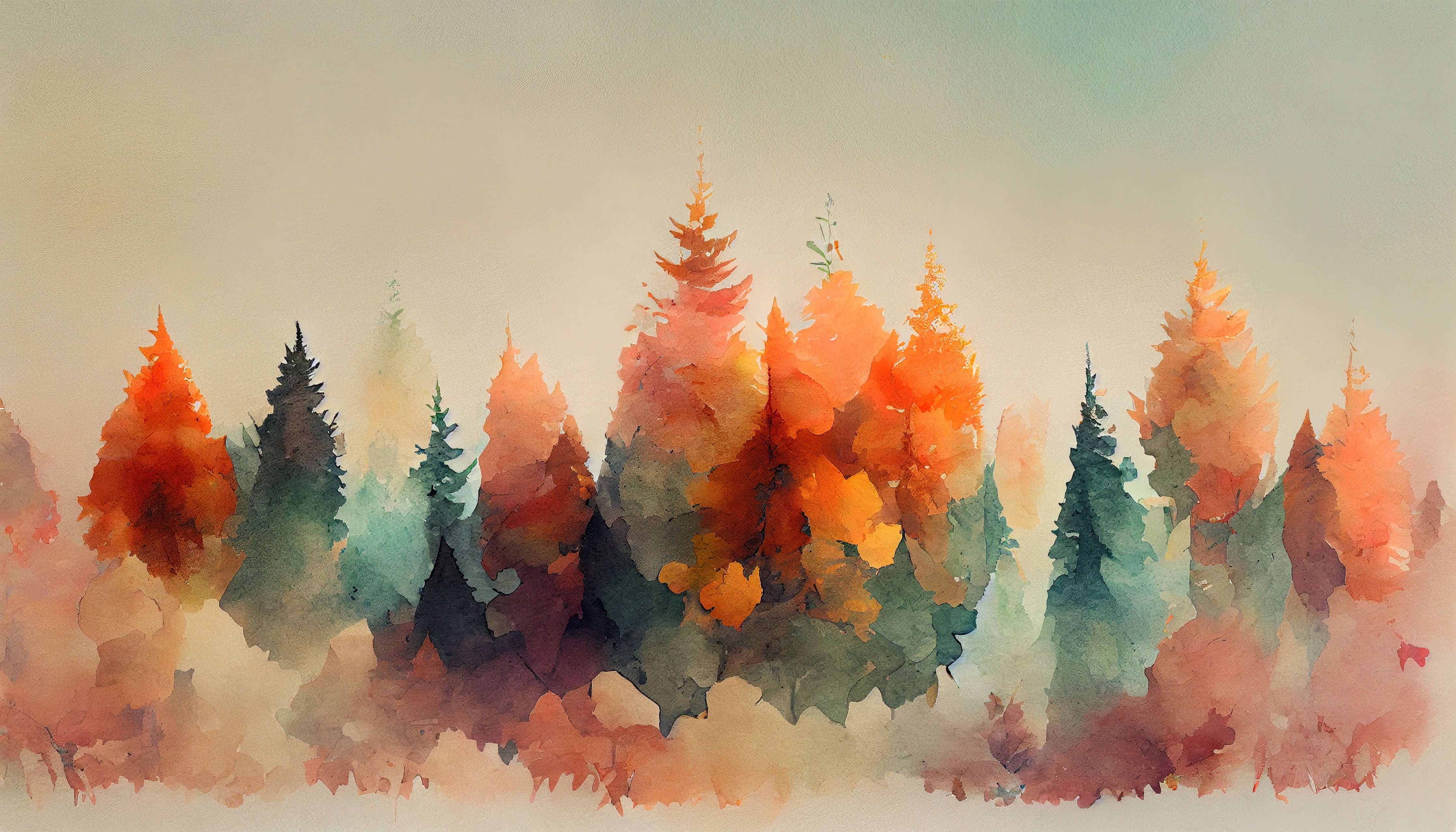 Wandverkleidung Schlafzimmer-Aquarell Wald Landschaft Herbstfarben