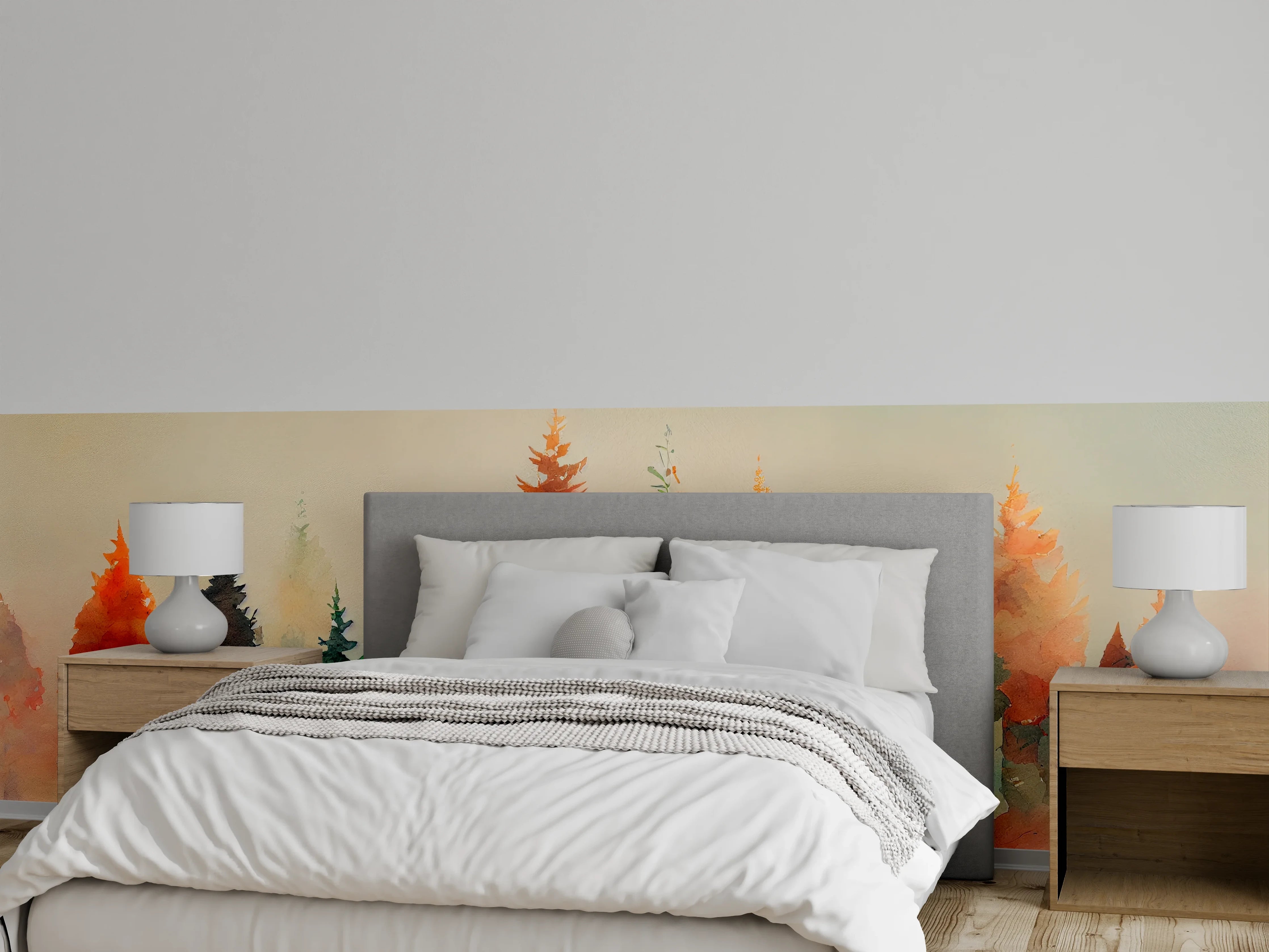 Wandverkleidung Schlafzimmer - Aquarell Wald Landschaft Herbstfarben