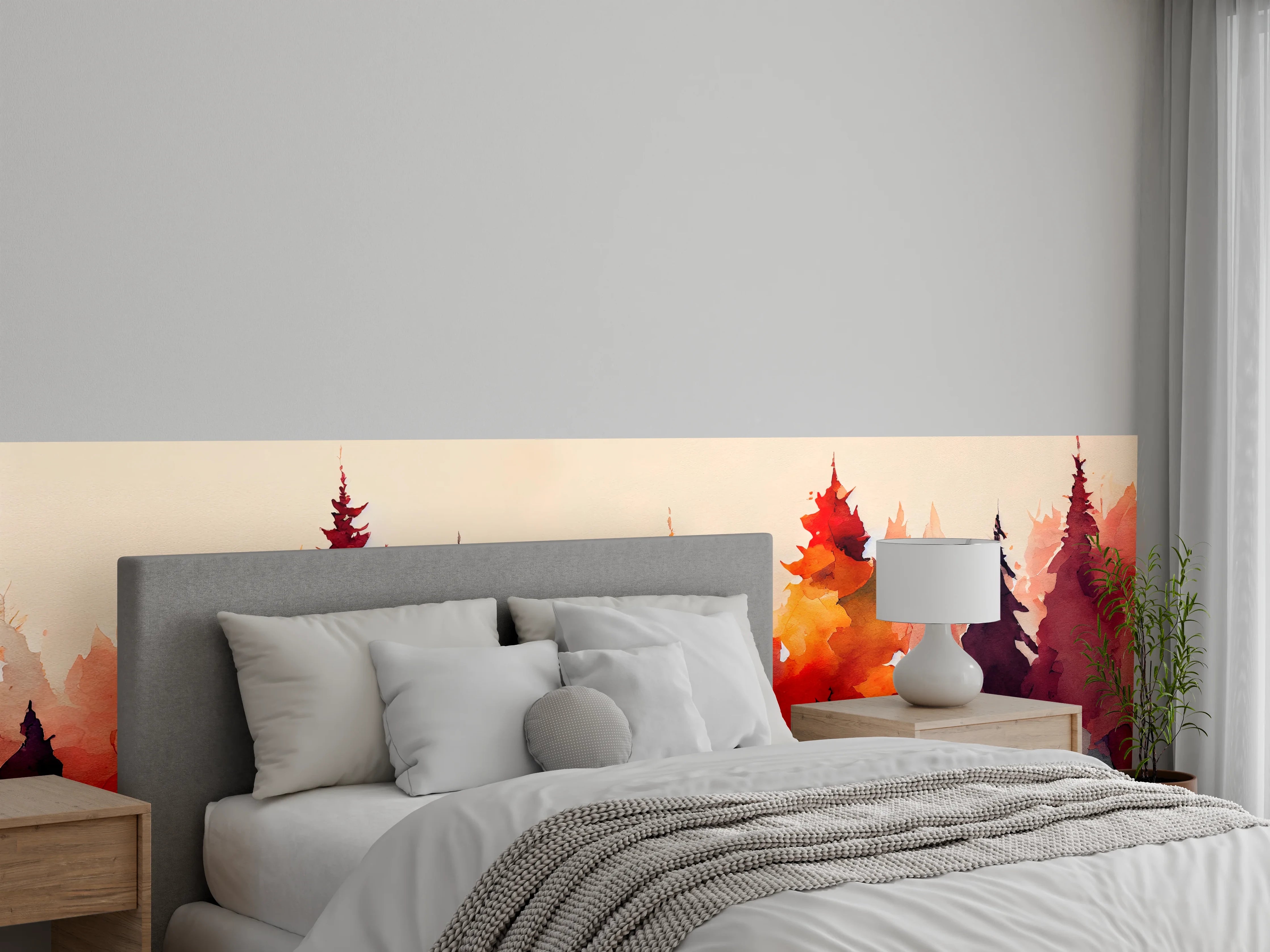 Wandverkleidung Schlafzimmer - Aquarell Wald im Herbst