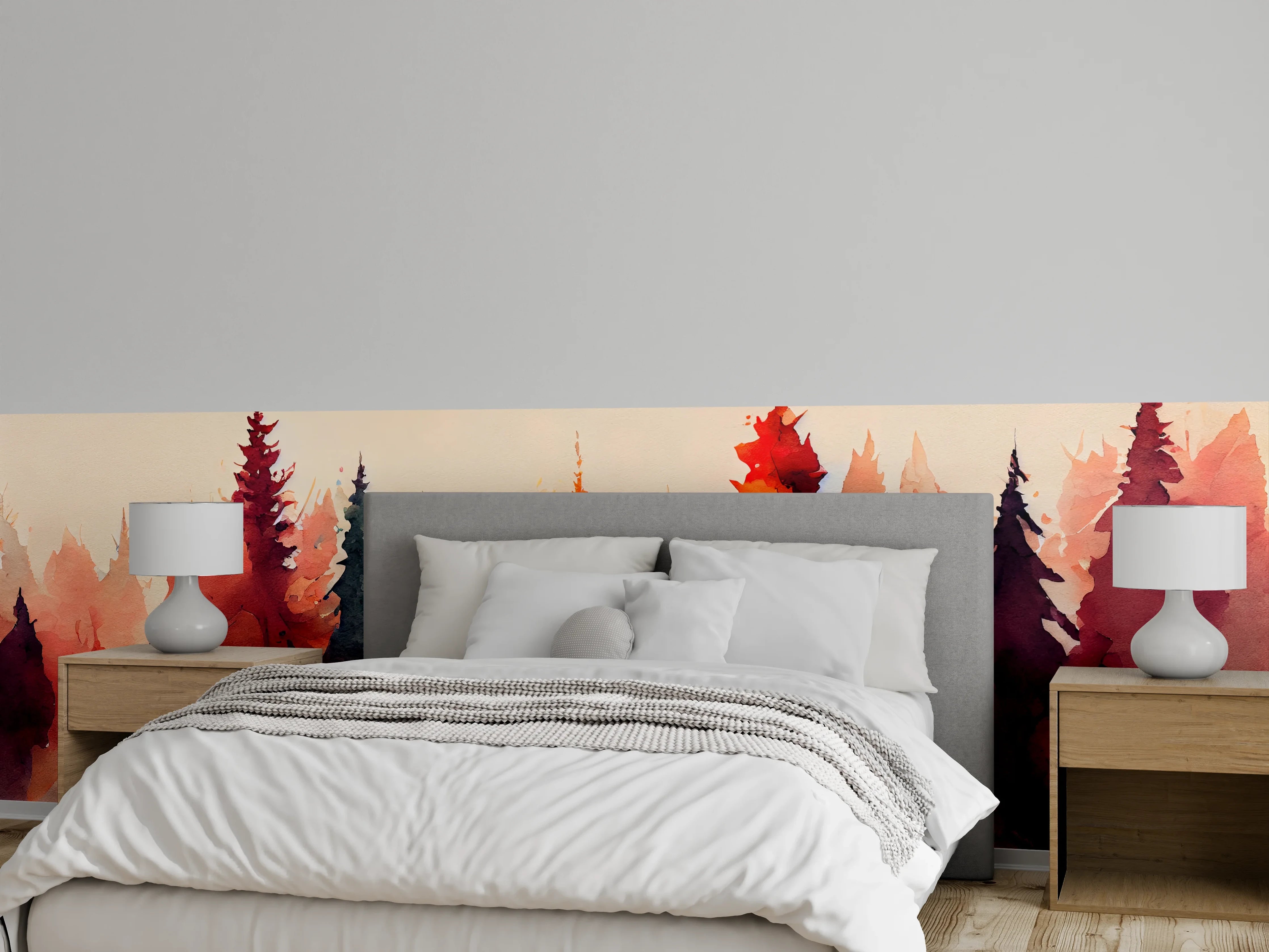 Wandverkleidung Schlafzimmer - Aquarell Wald im Herbst