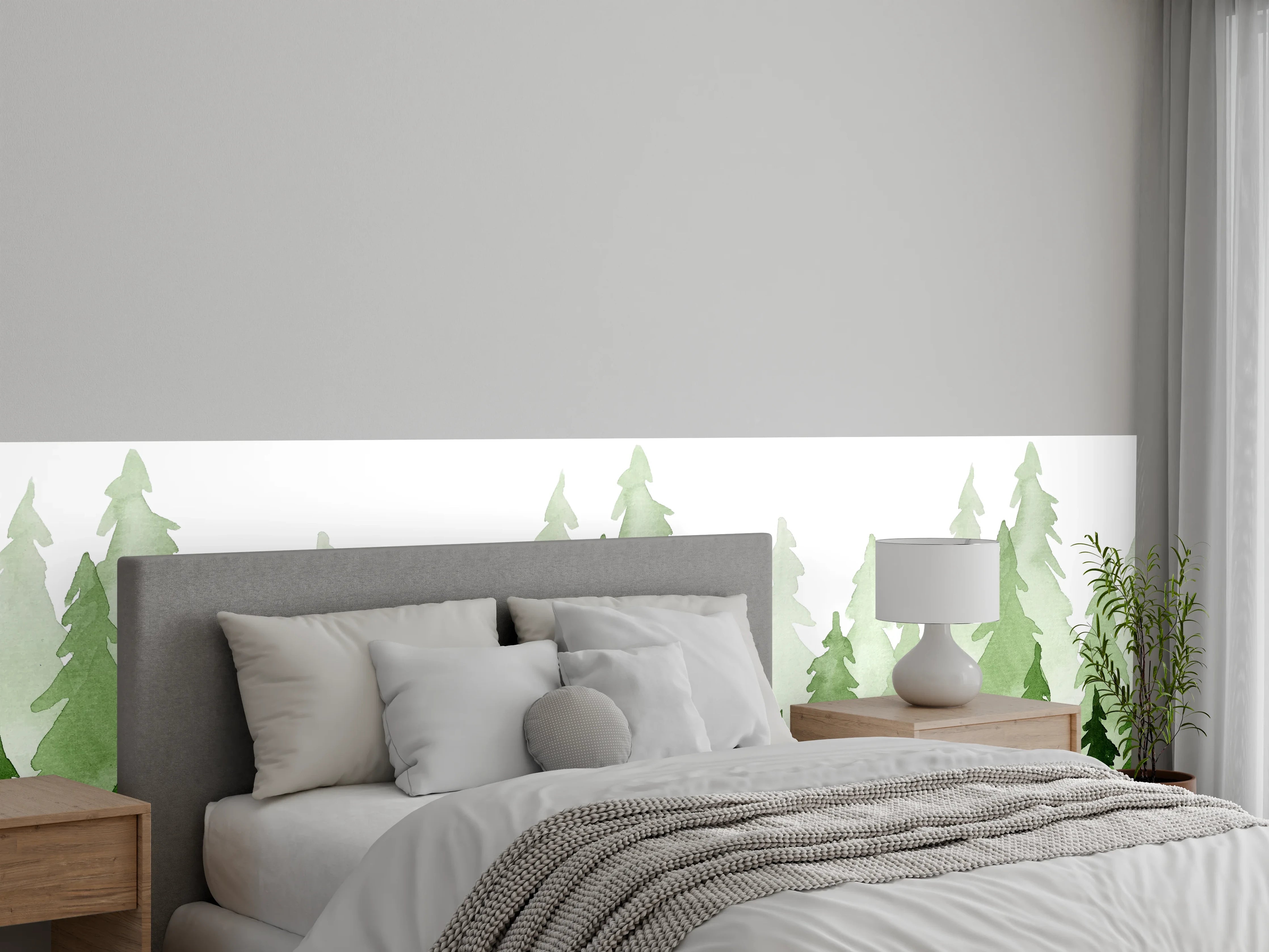 Wandverkleidung Schlafzimmer - Aquarell Waldgrün – Moderne Wandgestaltung