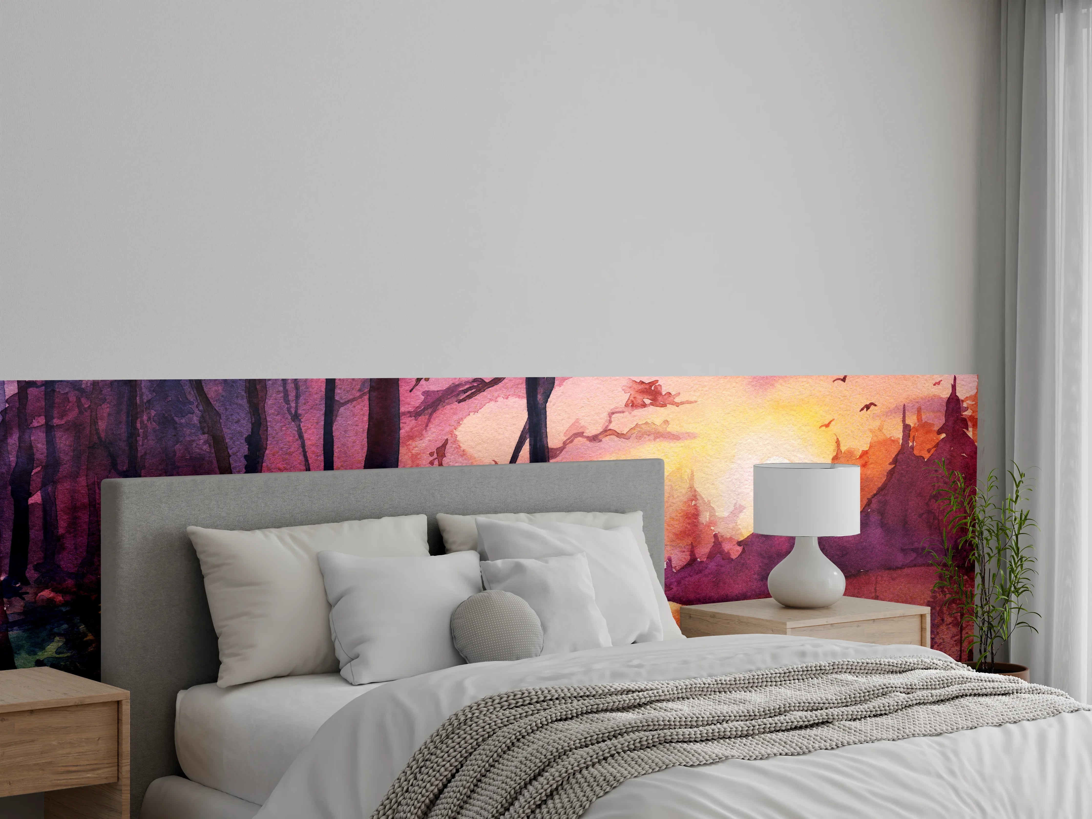 Wandverkleidung Schlafzimmer - Aquarell Waldlandschaft Malerei