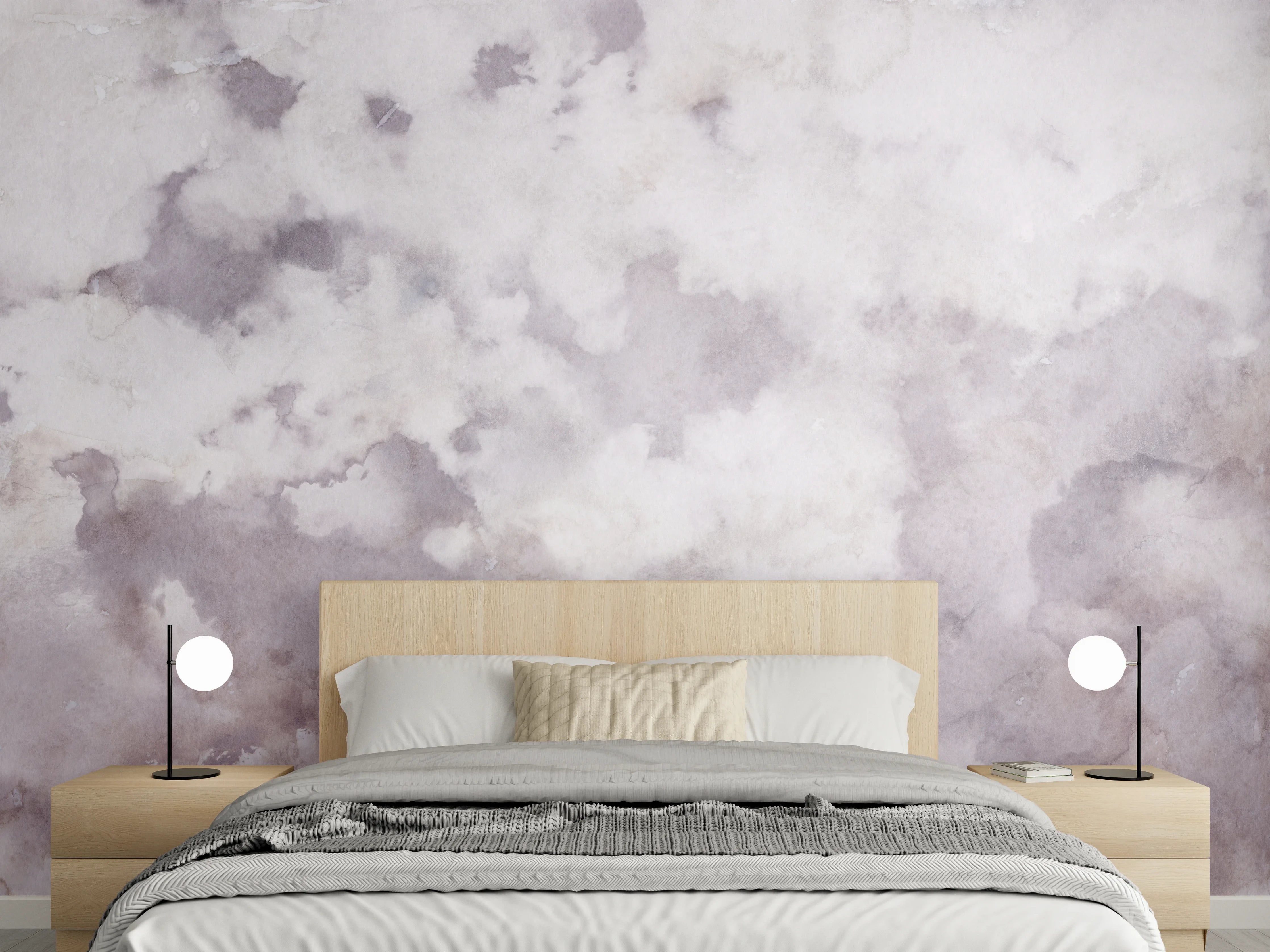 Wandverkleidung Schlafzimmer - Aquarelloptik in Weiß und Grau