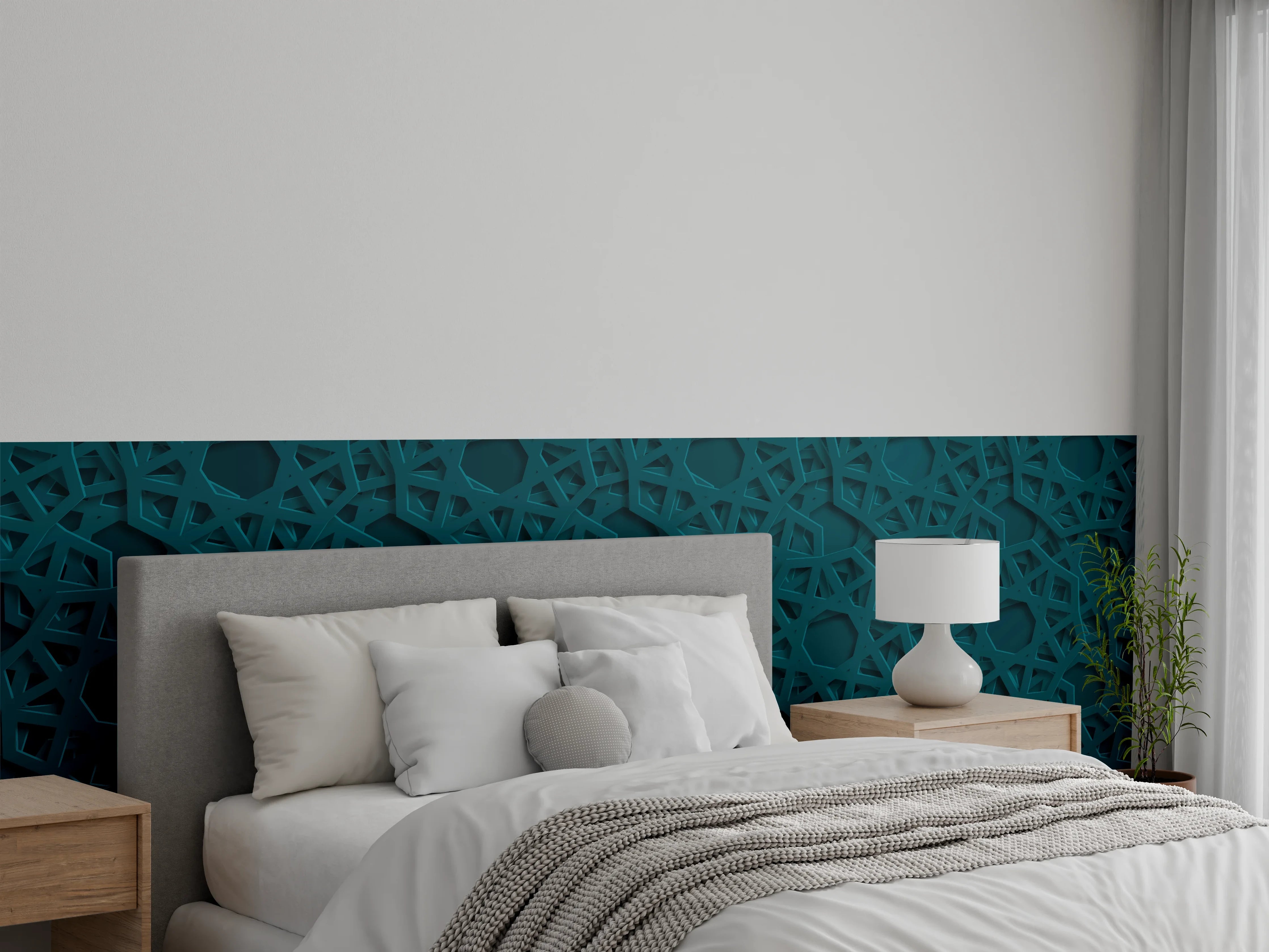 Wandverkleidung Schlafzimmer - Arabisches Muster Blau Dunkel