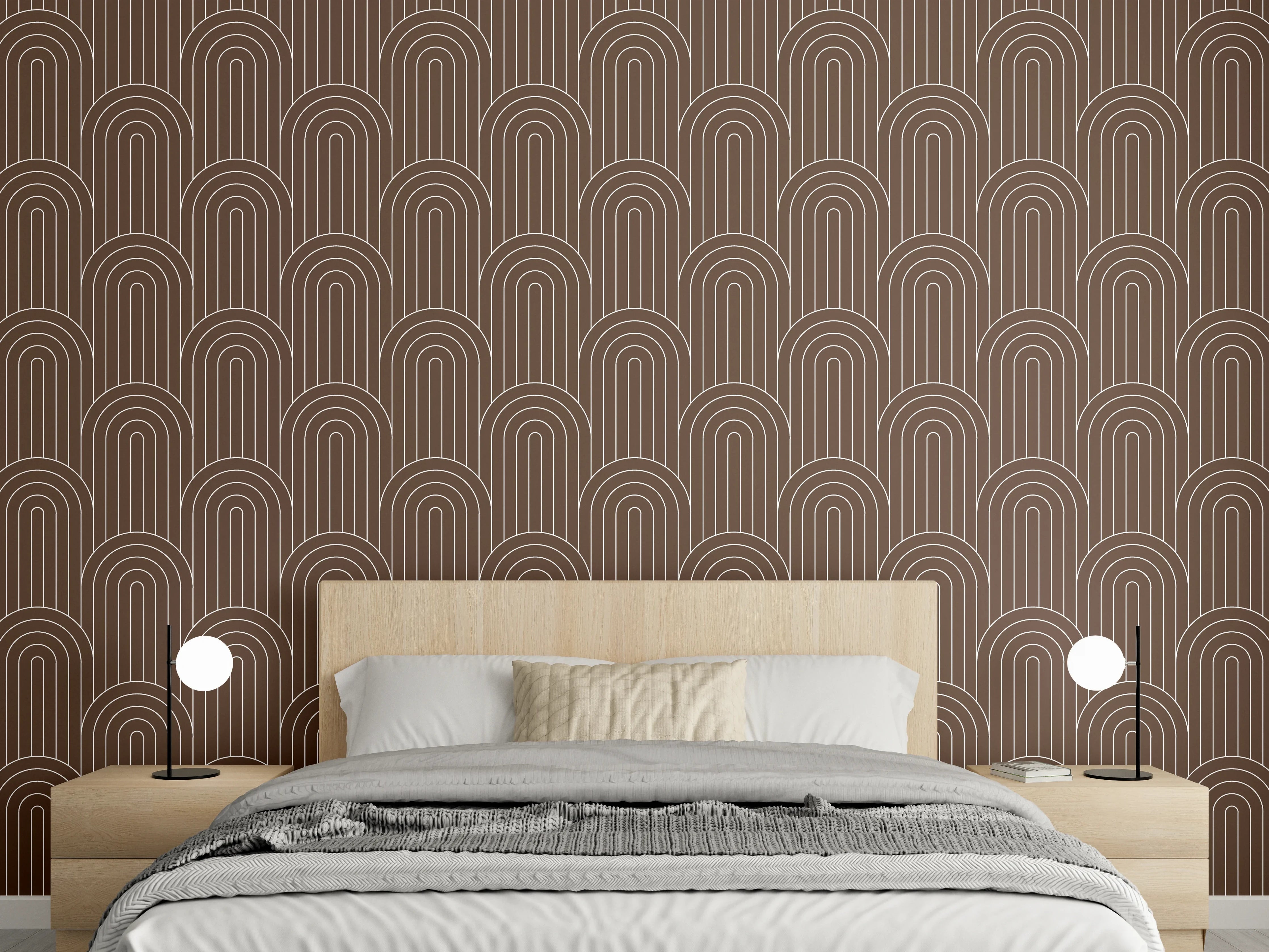 Wandverkleidung Schlafzimmer - Art Deco Halbkreismuster Braun Gold