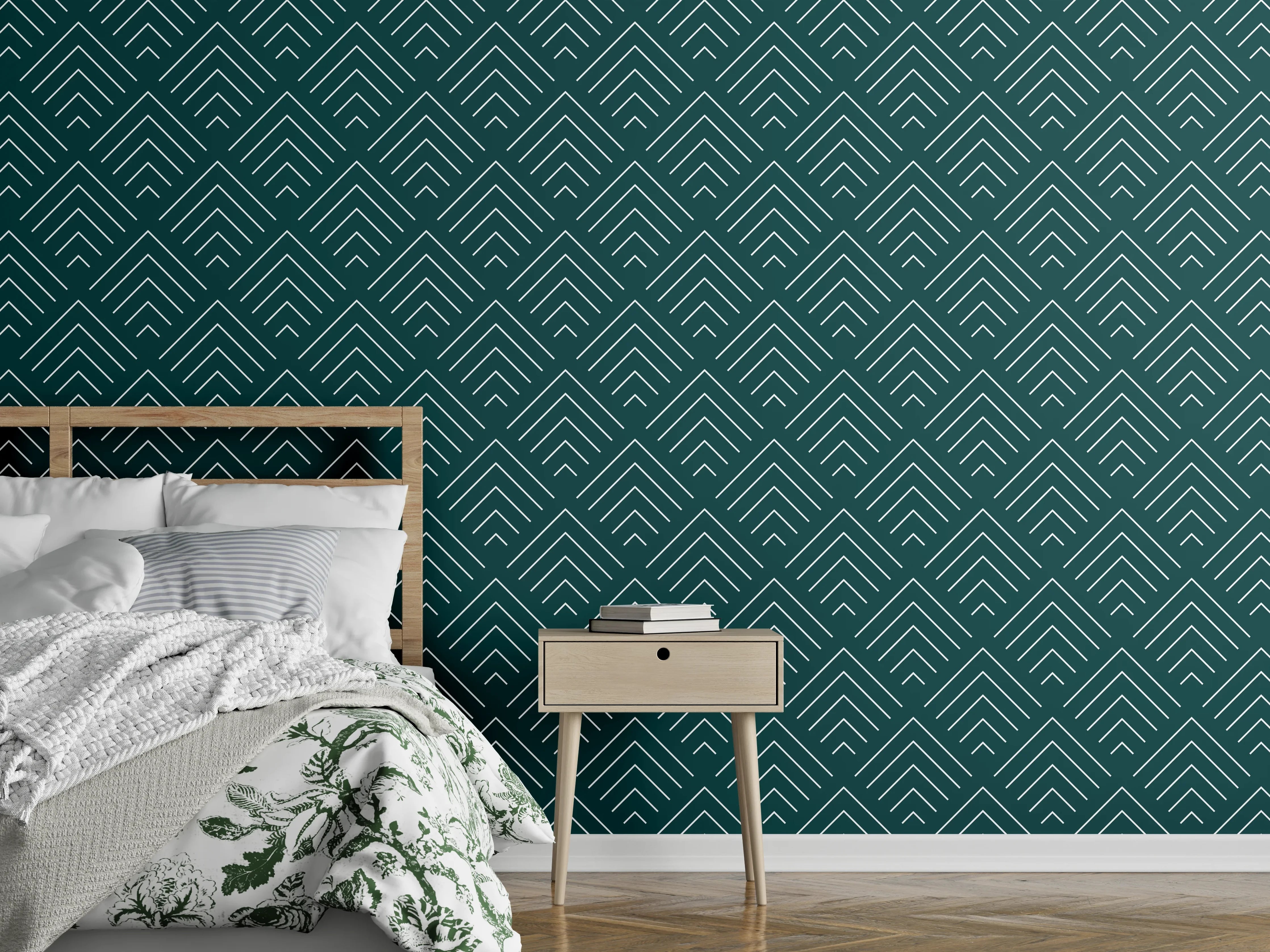 Wandverkleidung Schlafzimmer - Art Deco Muster grün modern geometrisch