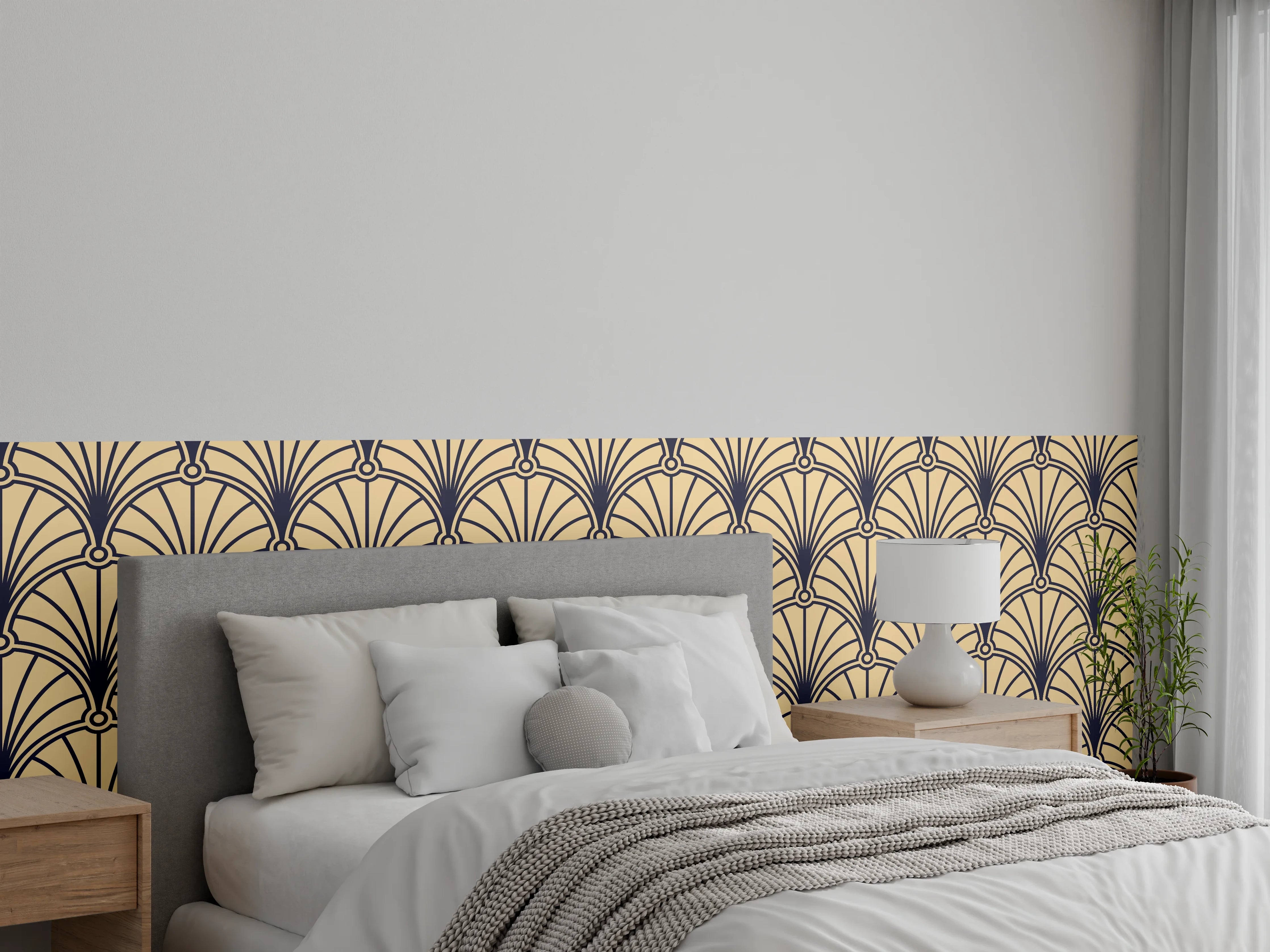 Wandverkleidung Schlafzimmer - Art Deco Muster in Beige und Schwarz