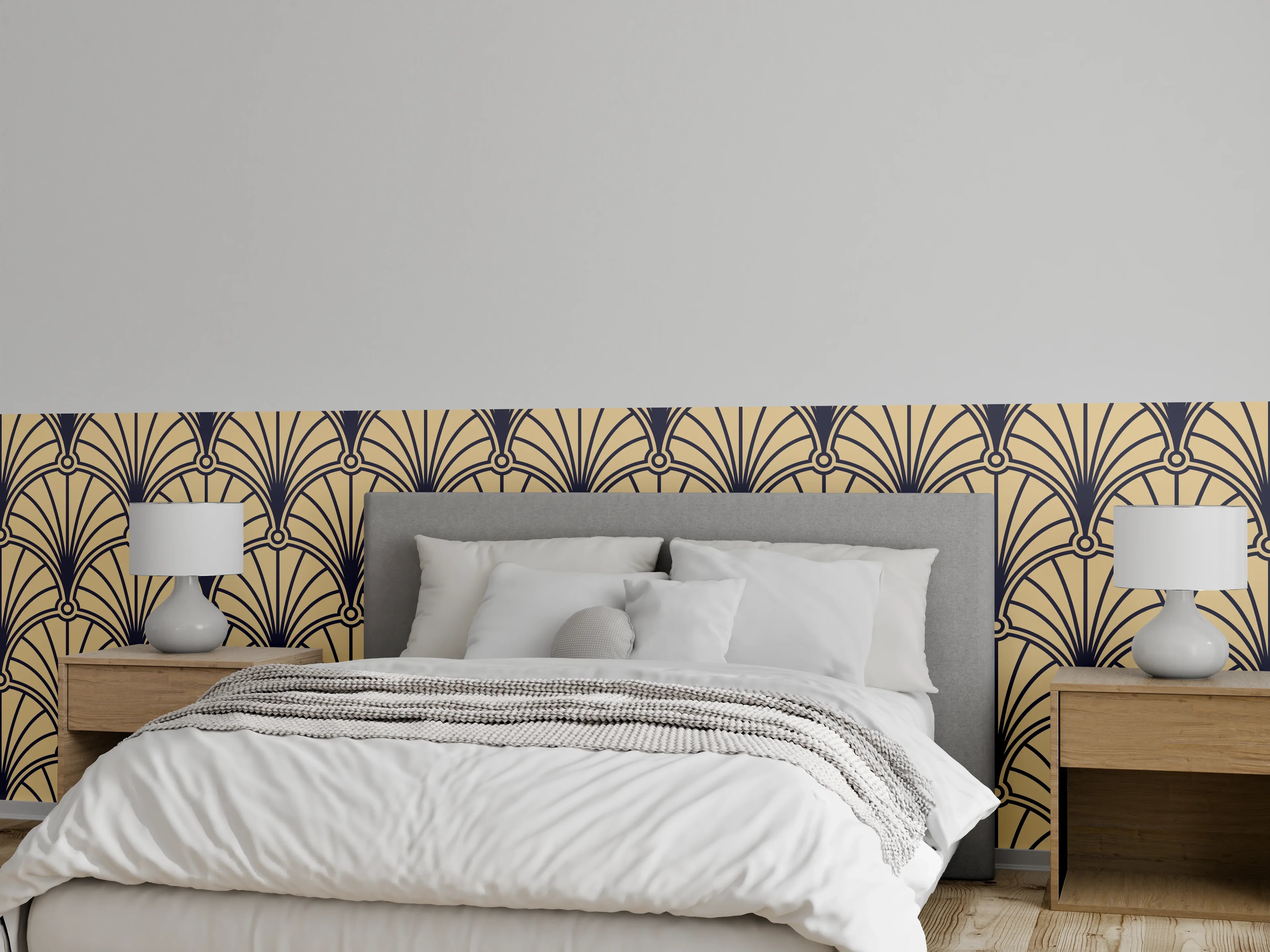 Wandverkleidung Schlafzimmer - Art Deco Muster in Beige und Schwarz