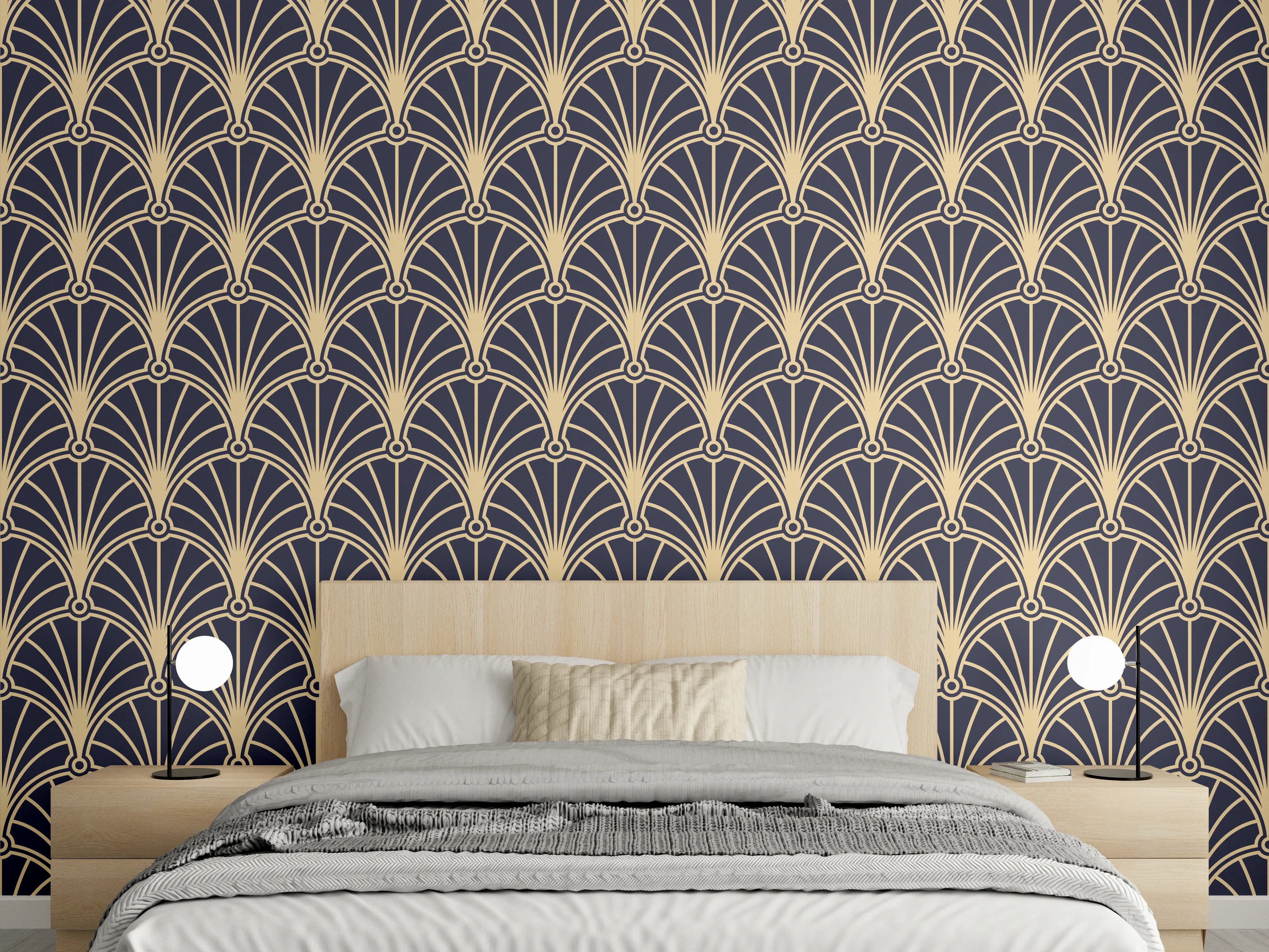 Wandverkleidung Schlafzimmer - Art déco Muster in Schwarz und Gold