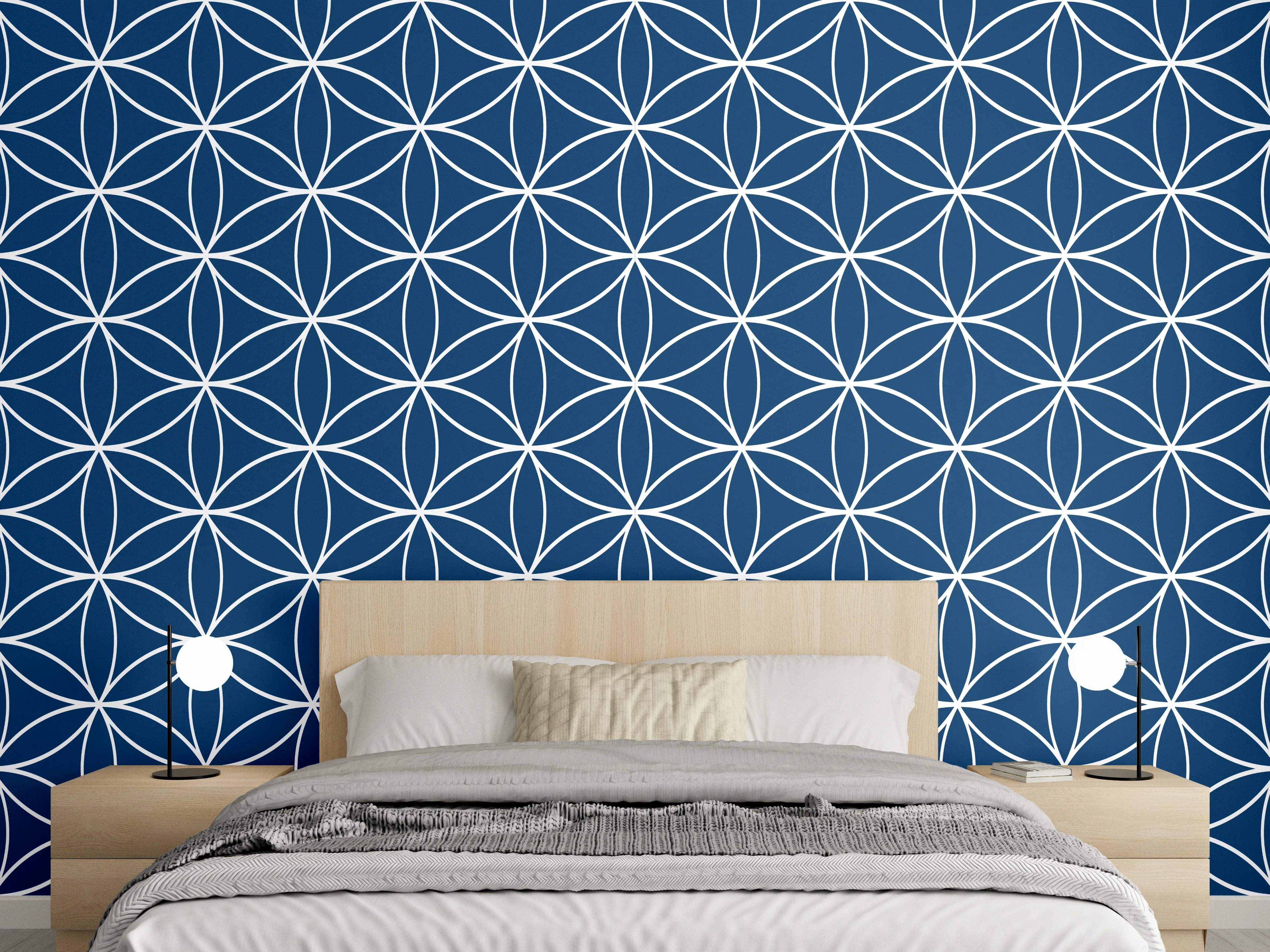 Wandverkleidung Schlafzimmer - Asanoha Muster auf Blau – modern