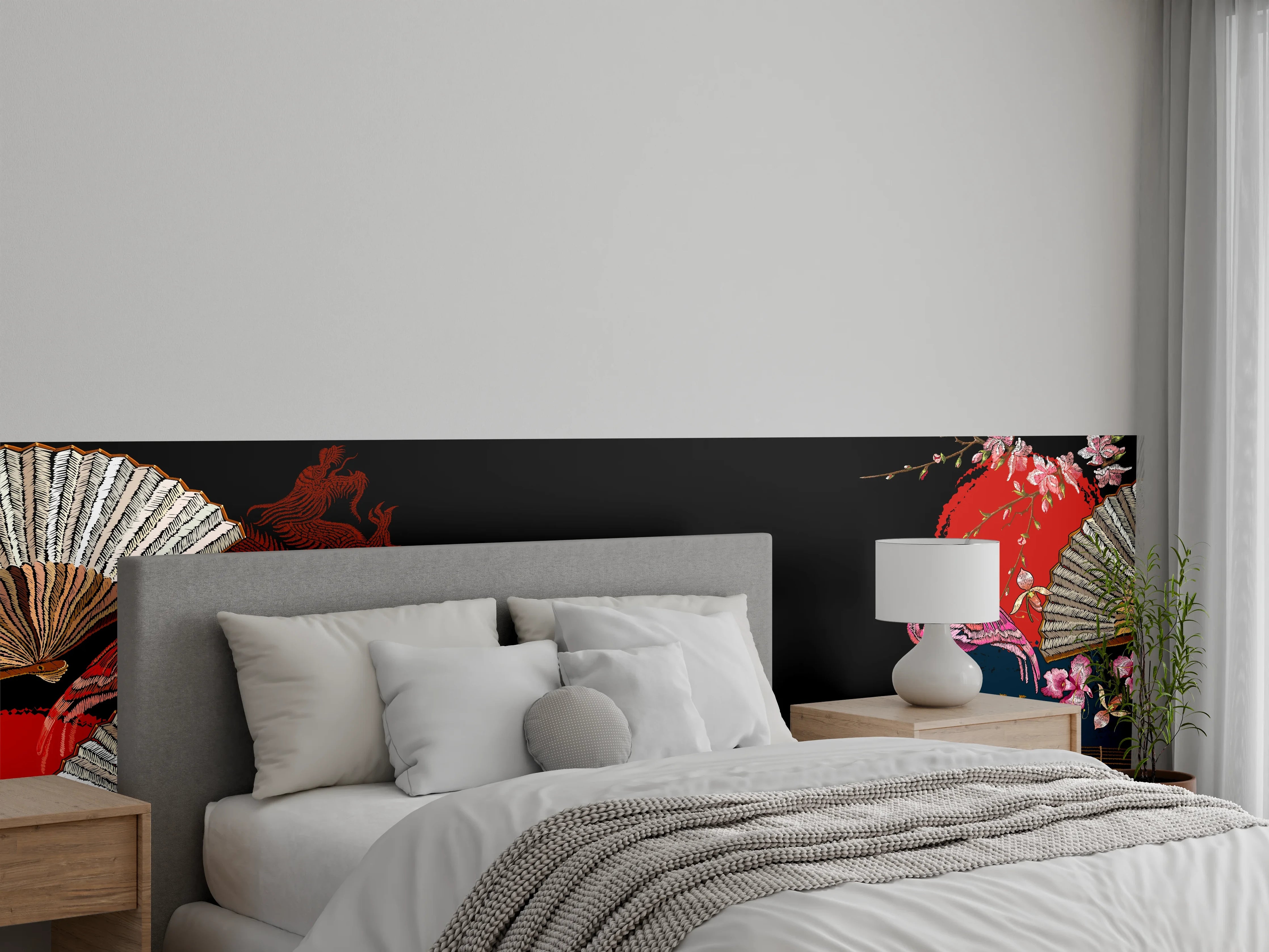 Wandverkleidung Schlafzimmer - Asiatischer Flamingo Drachenfächer