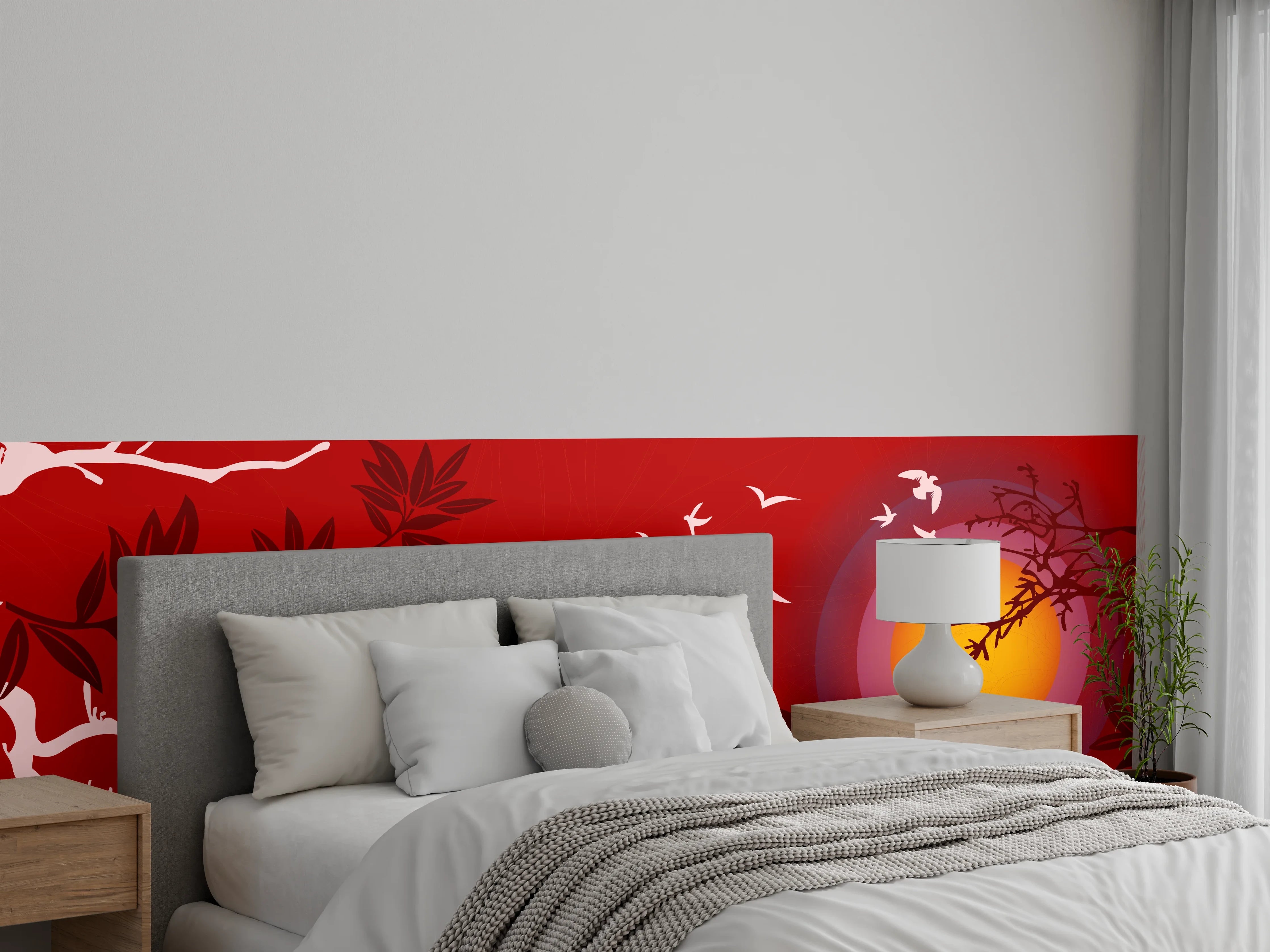Wandverkleidung Schlafzimmer - Asiatischer Sonnenuntergang Rot
