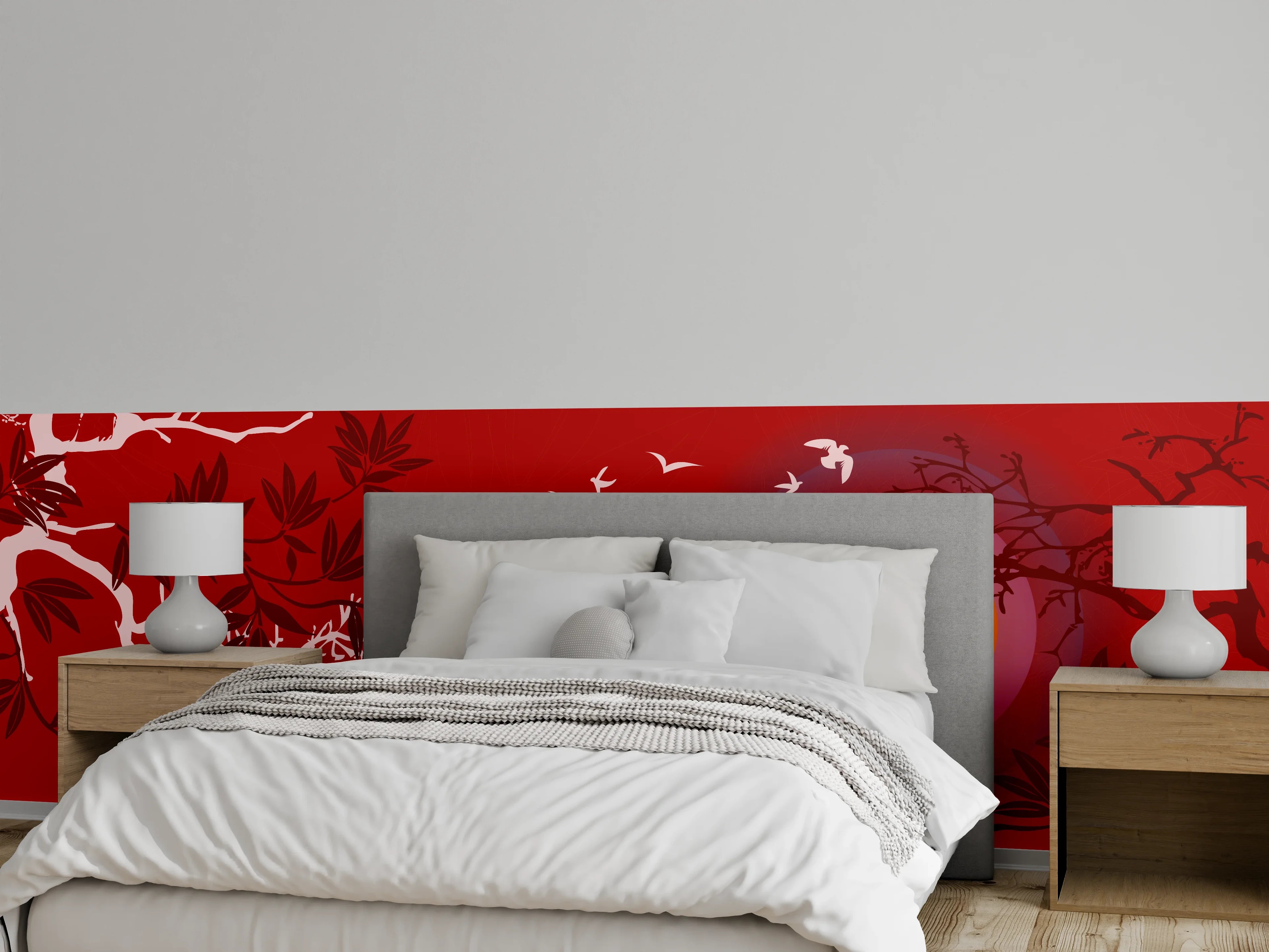 Wandverkleidung Schlafzimmer - Asiatischer Sonnenuntergang Rot