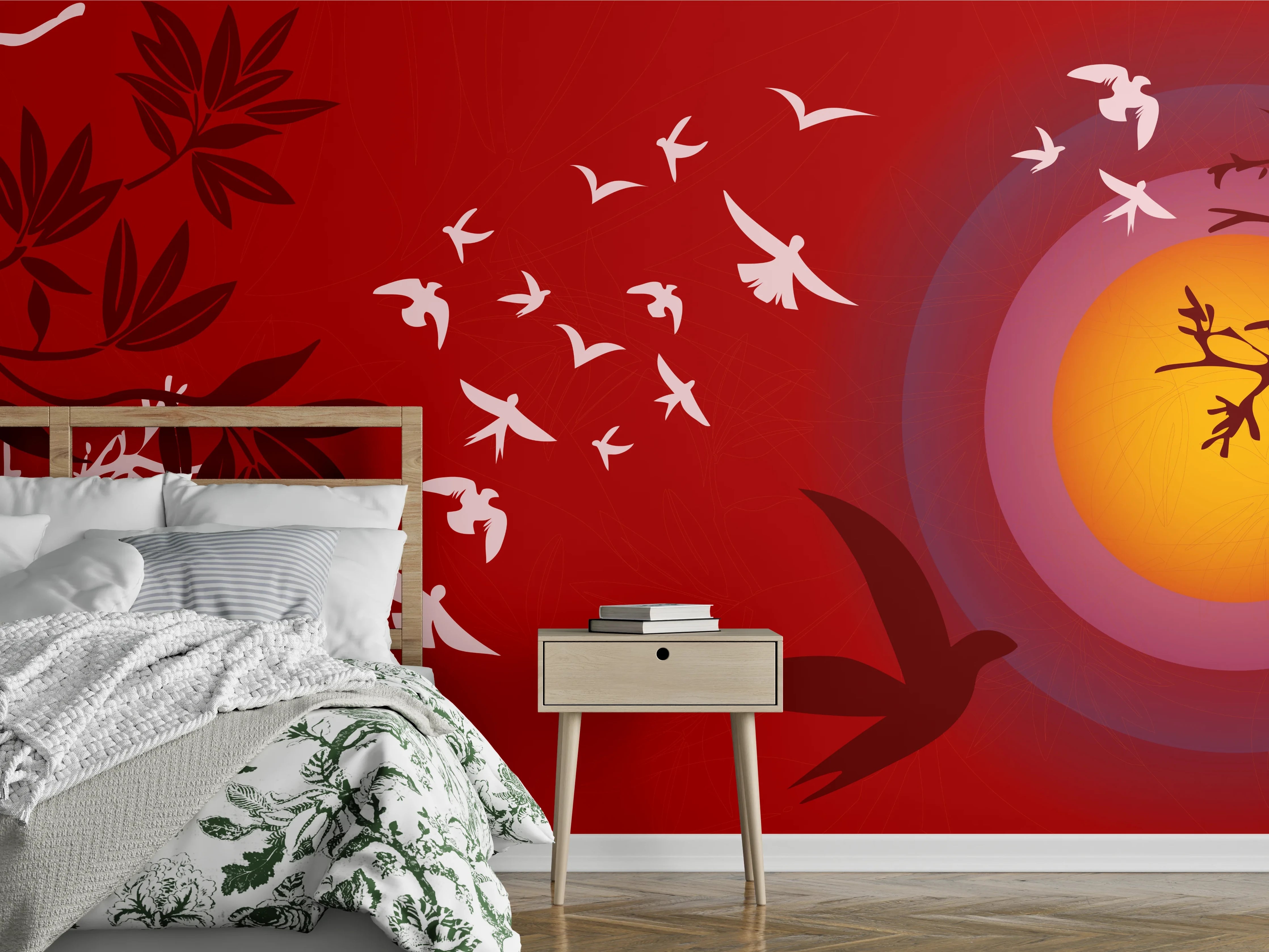 Wandverkleidung Schlafzimmer - Asiatischer Sonnenuntergang Rot