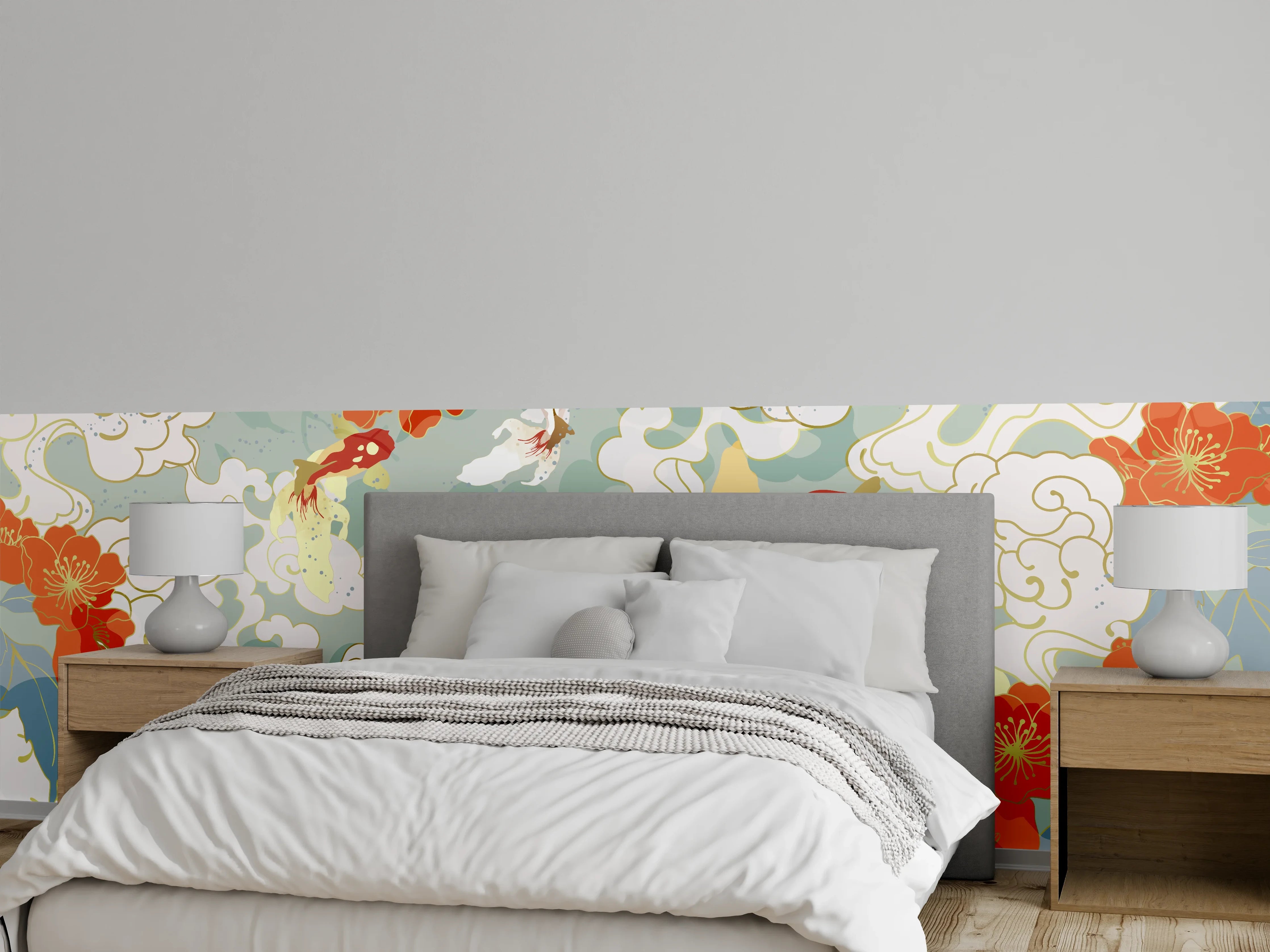 Wandverkleidung Schlafzimmer - Asiatisches Koi-Karpfen-Muster