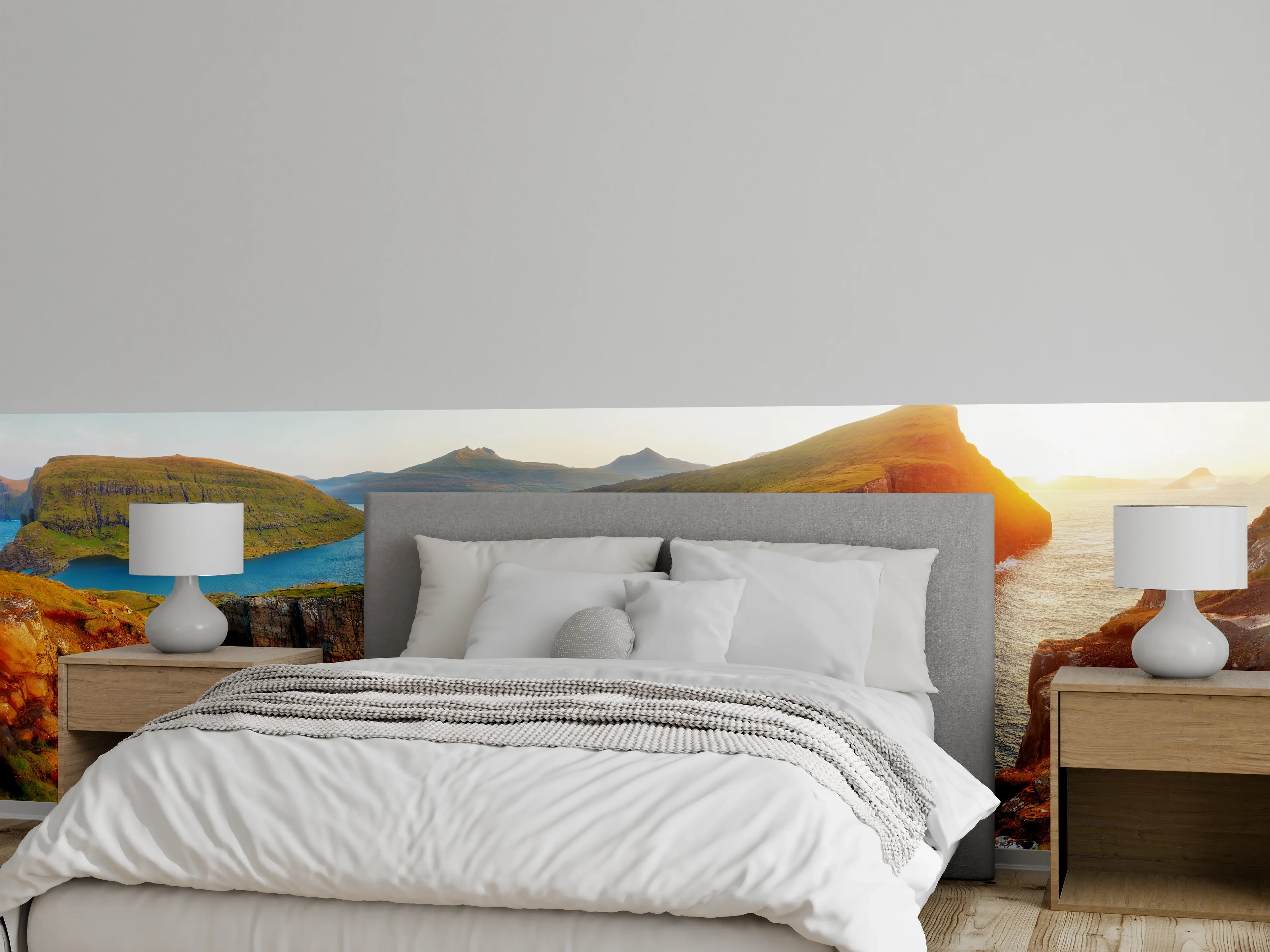 Wandverkleidung Schlafzimmer - Atemberaubende Klippenlandschaft am See