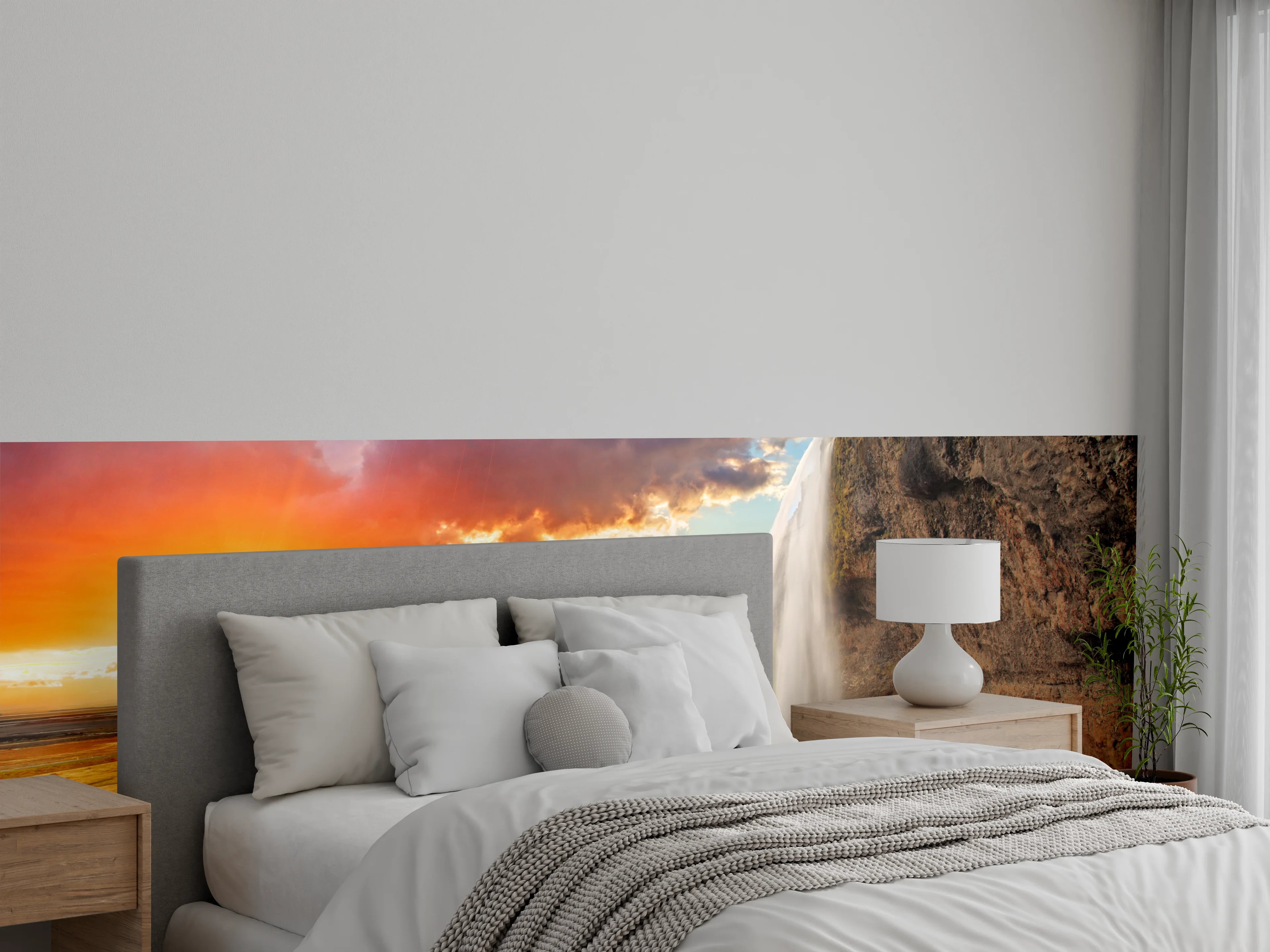 Wandverkleidung Schlafzimmer - Atemberaubender Sonnenuntergang am Wasserfall