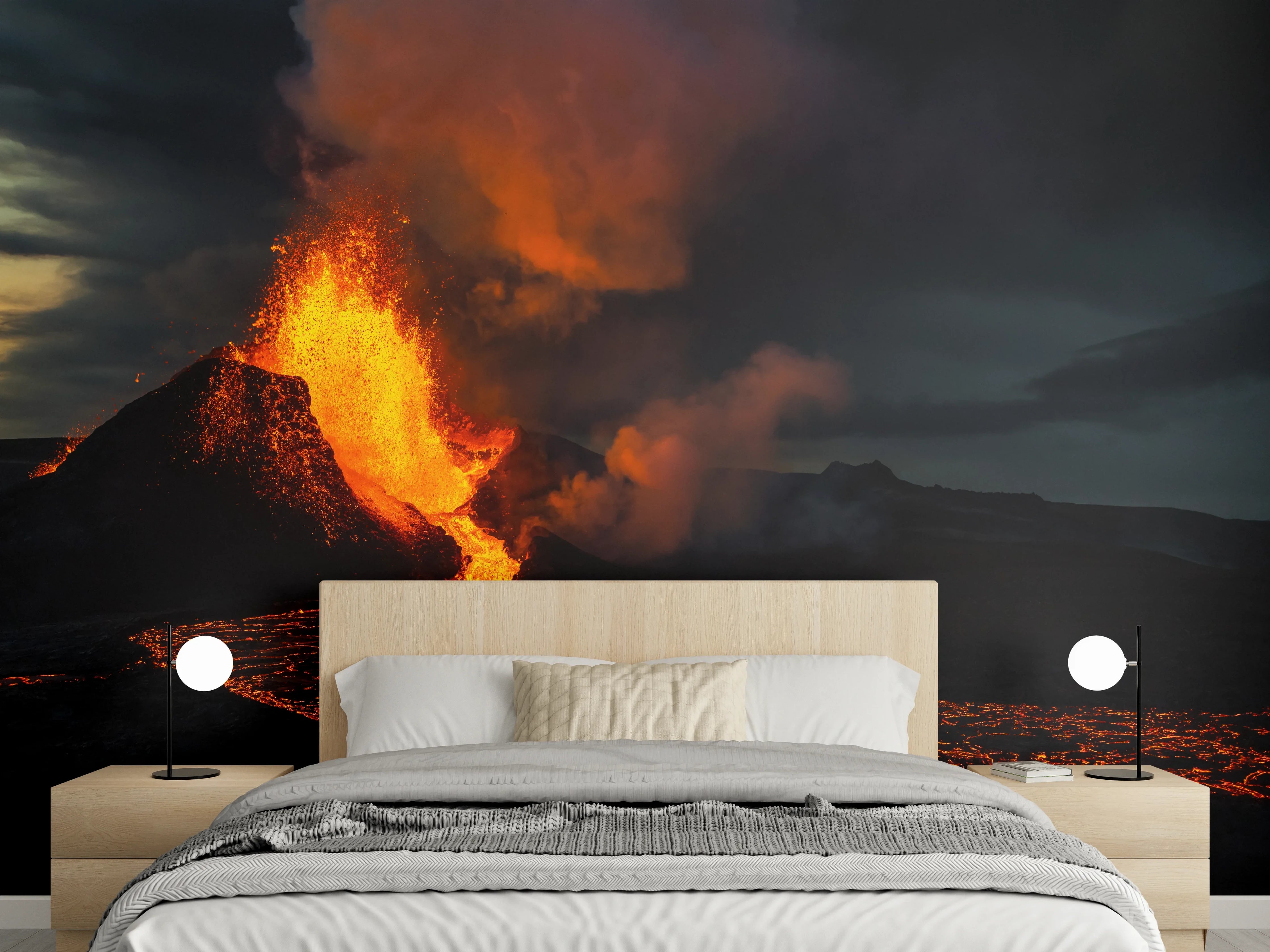 Wandverkleidung Schlafzimmer - Ausbruch vom Vulkan in der Nacht