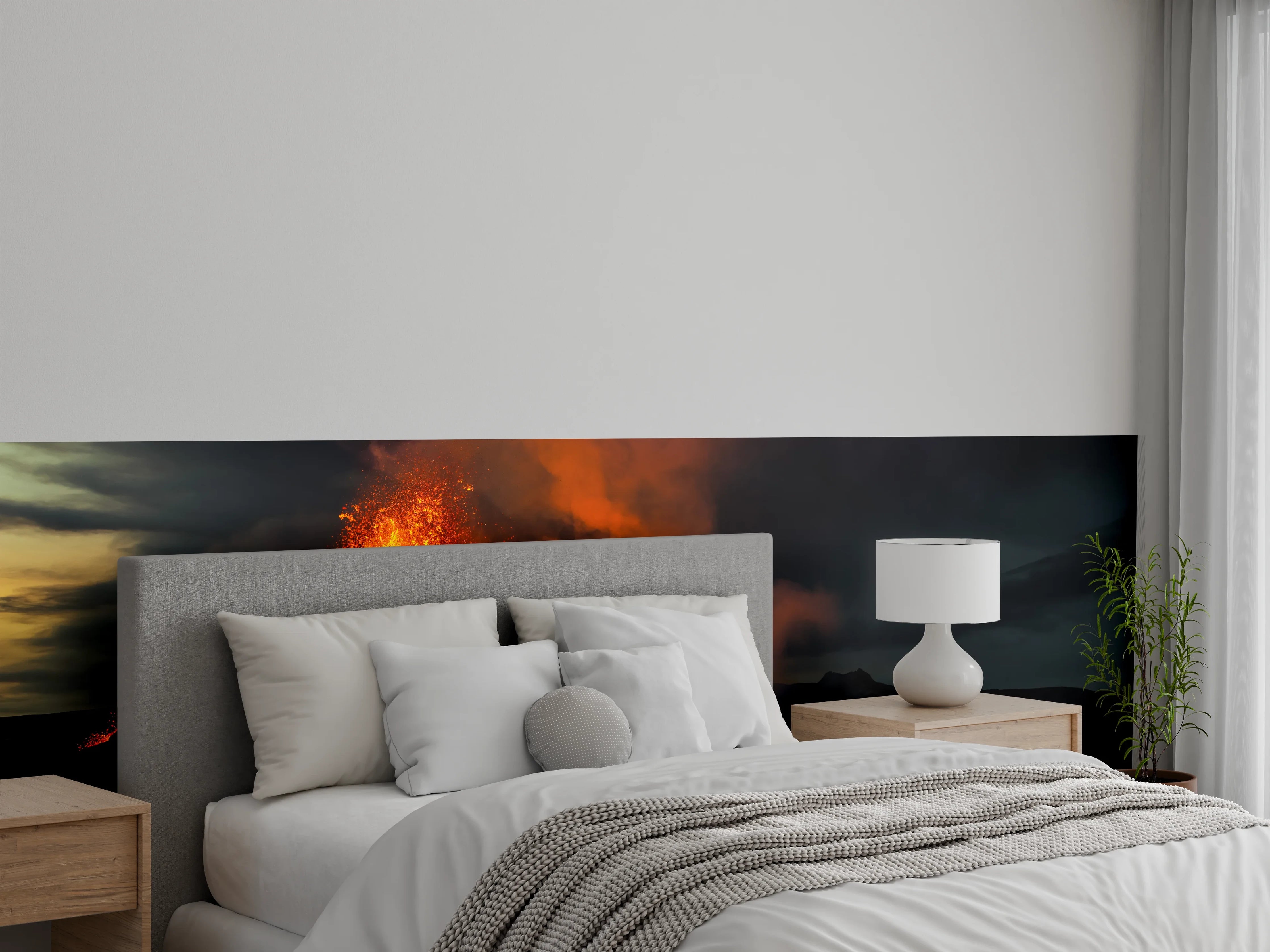 Wandverkleidung Schlafzimmer - Ausbruch vom Vulkan in der Nacht
