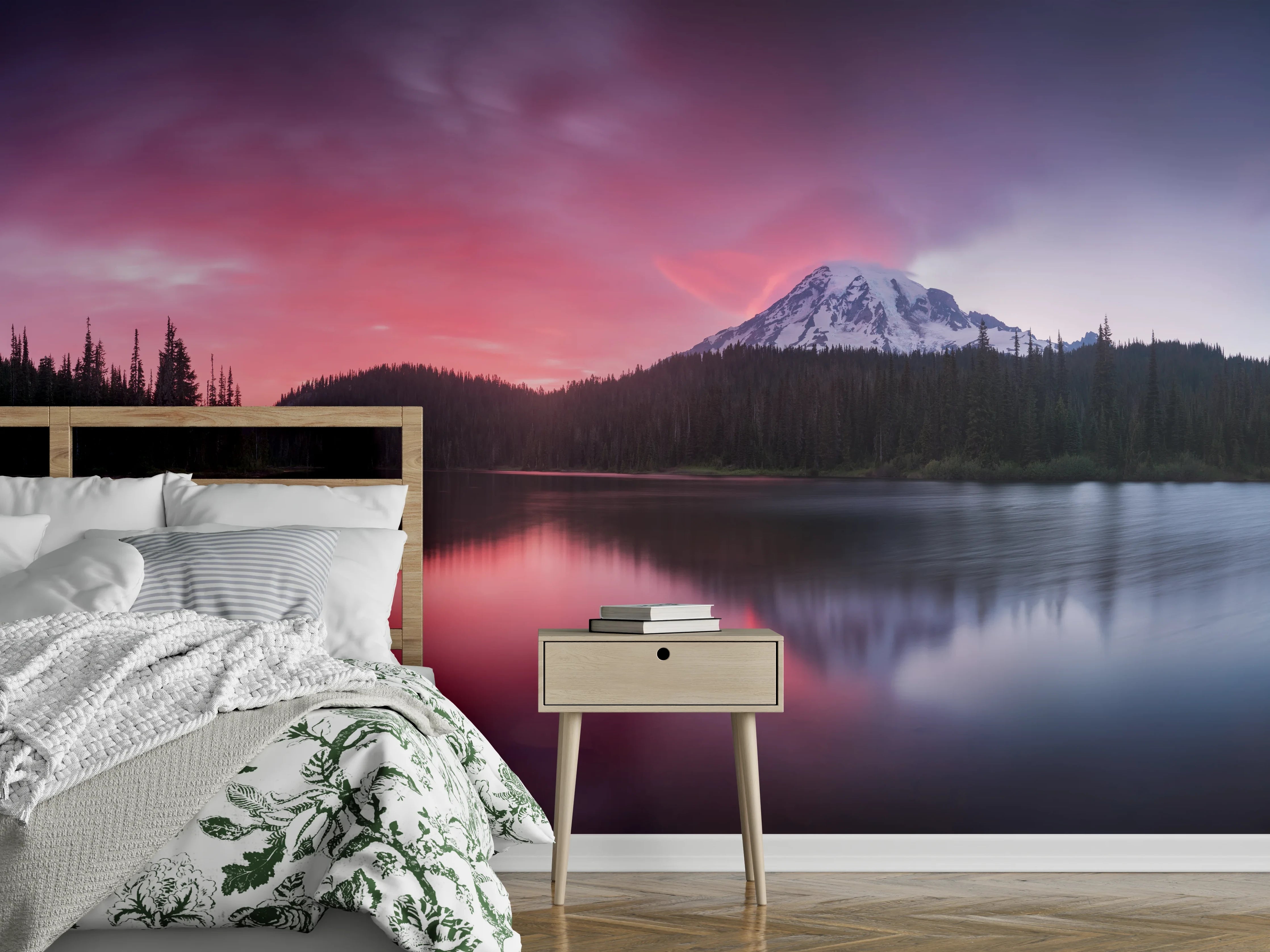 Wandverkleidung Schlafzimmer - Aussicht auf den Mount Rainier