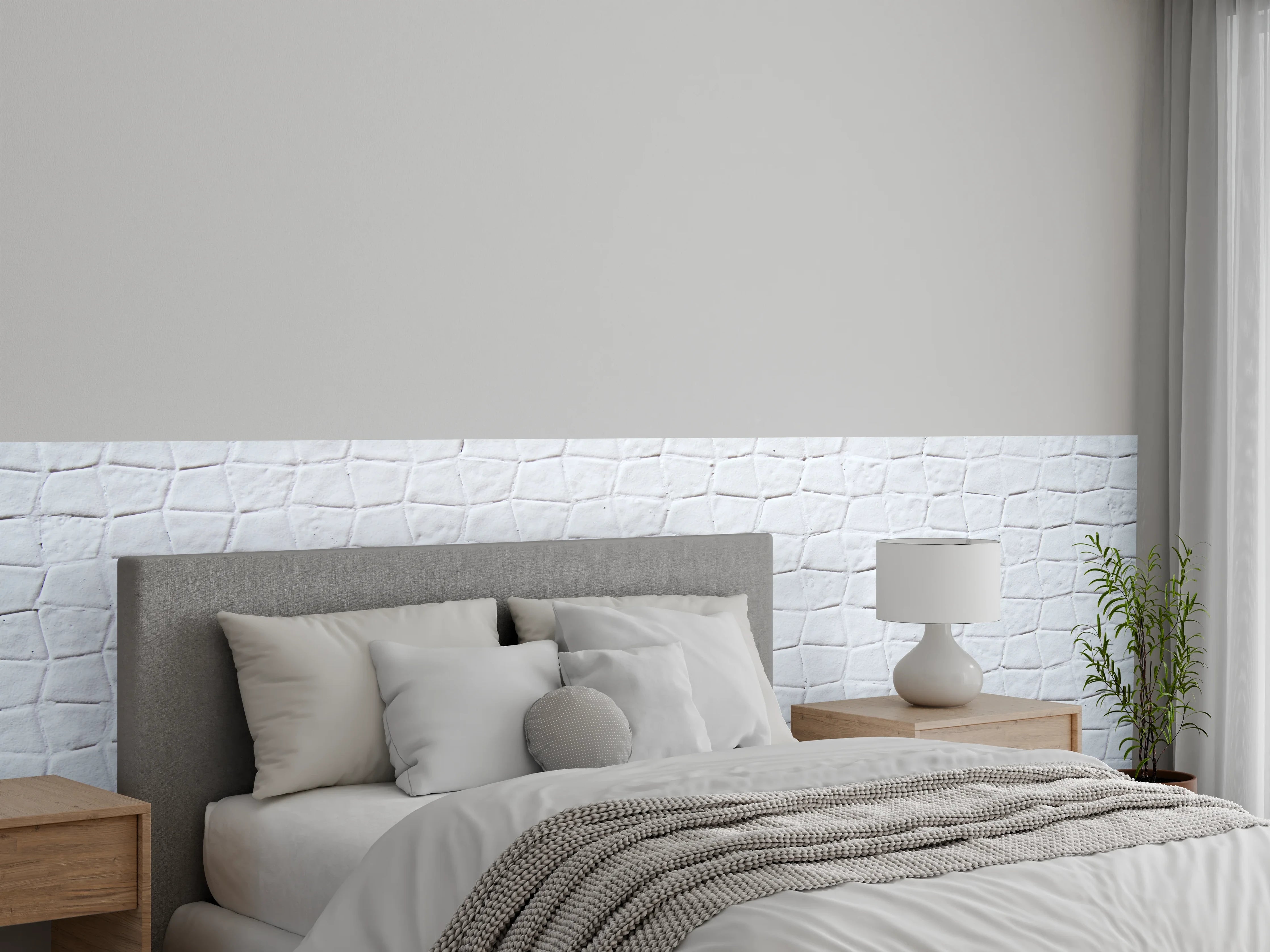 Wandverkleidung Schlafzimmer - Backsteinmauertextur mit rissigen Fliesen