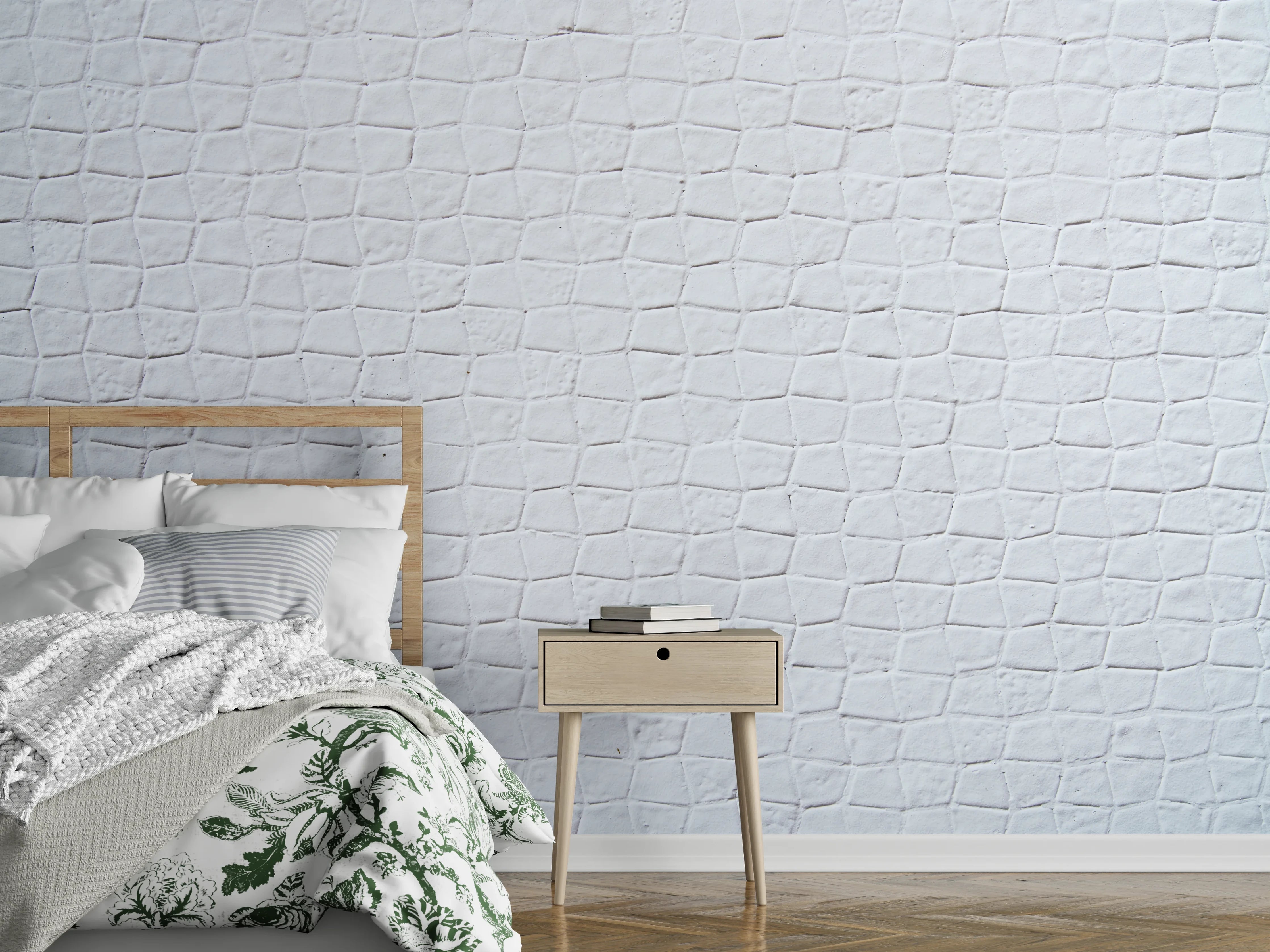 Wandverkleidung Schlafzimmer - Backsteinmauertextur mit rissigen Fliesen