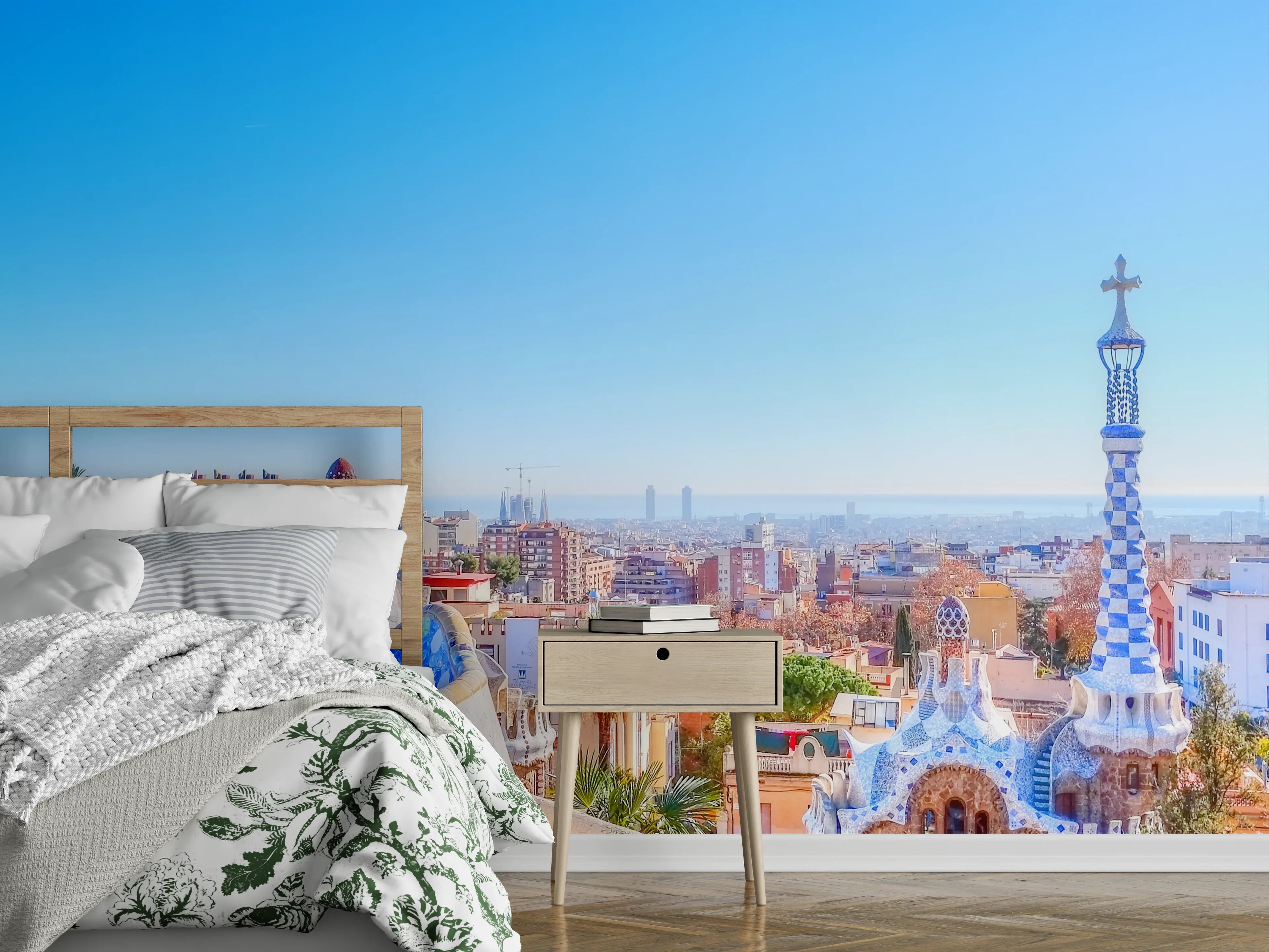Wandverkleidung Schlafzimmer - Barcelona Panorama: Park Güell und Skyline