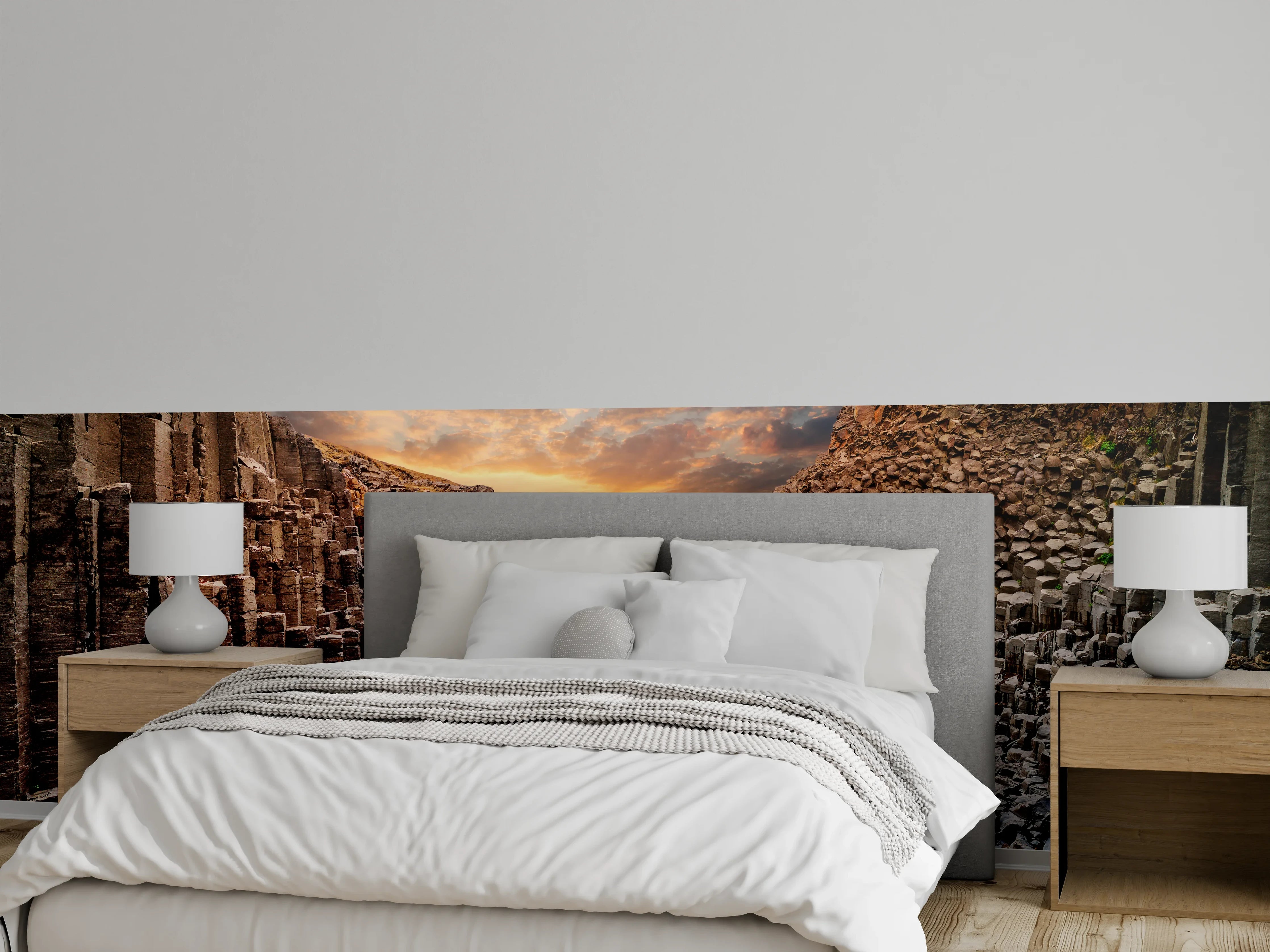 Wandverkleidung Schlafzimmer - Basalt-Schlucht im Sonnenuntergang