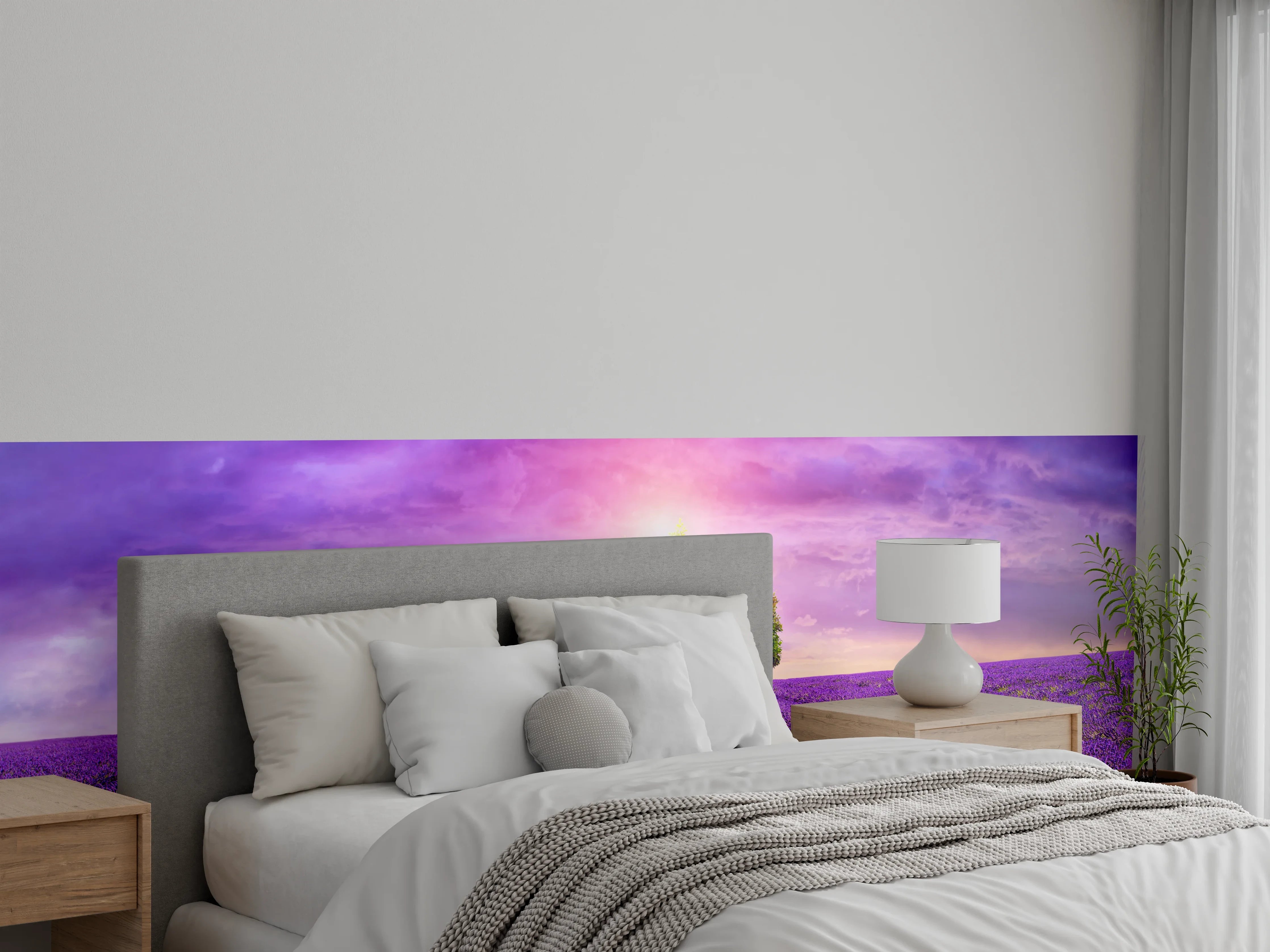 Wandverkleidung Schlafzimmer - Baum im schönen lavendel Feld