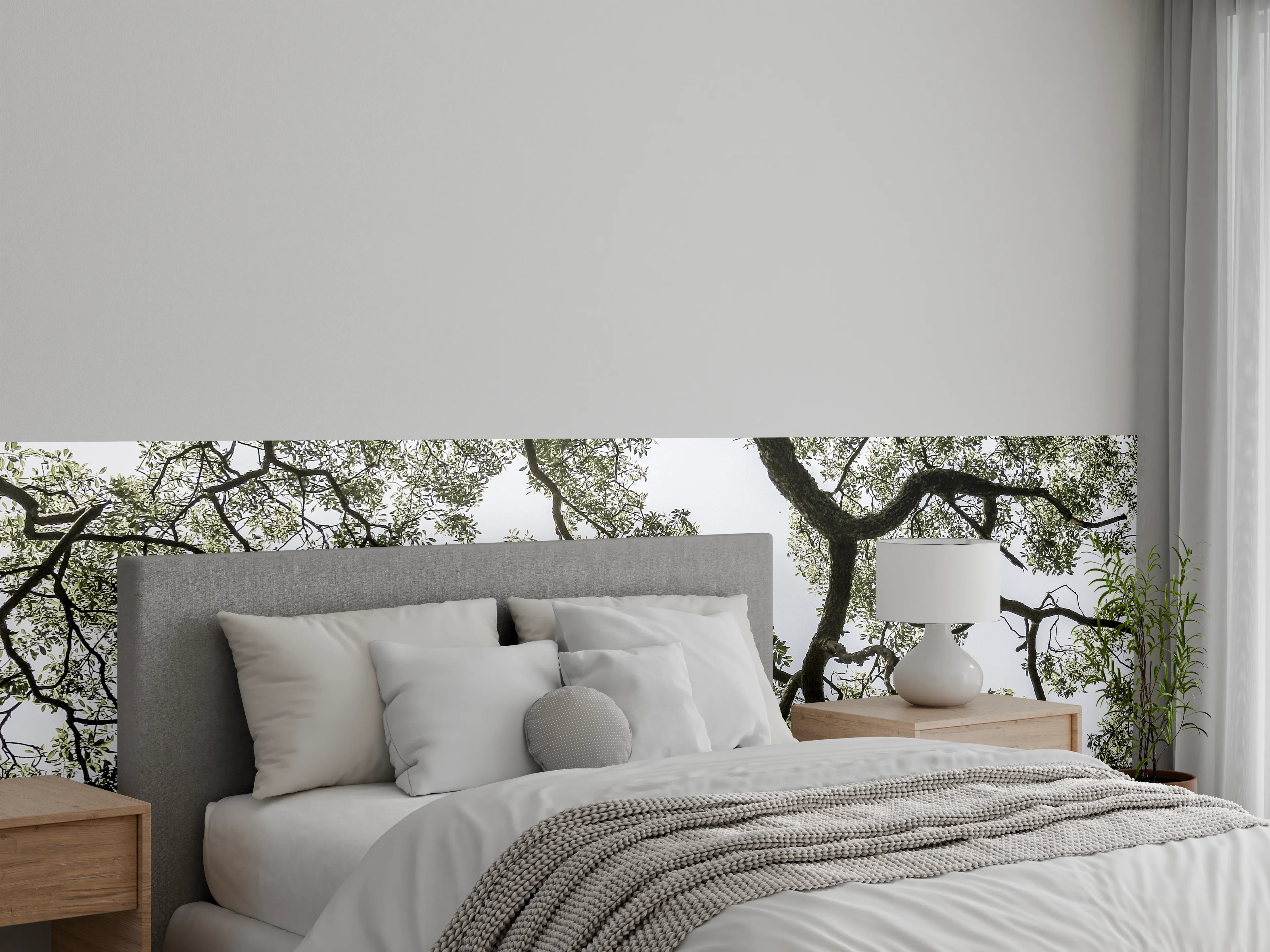 Wandverkleidung Schlafzimmer - Baumkrone Schwarz-Weiß Fotokunst