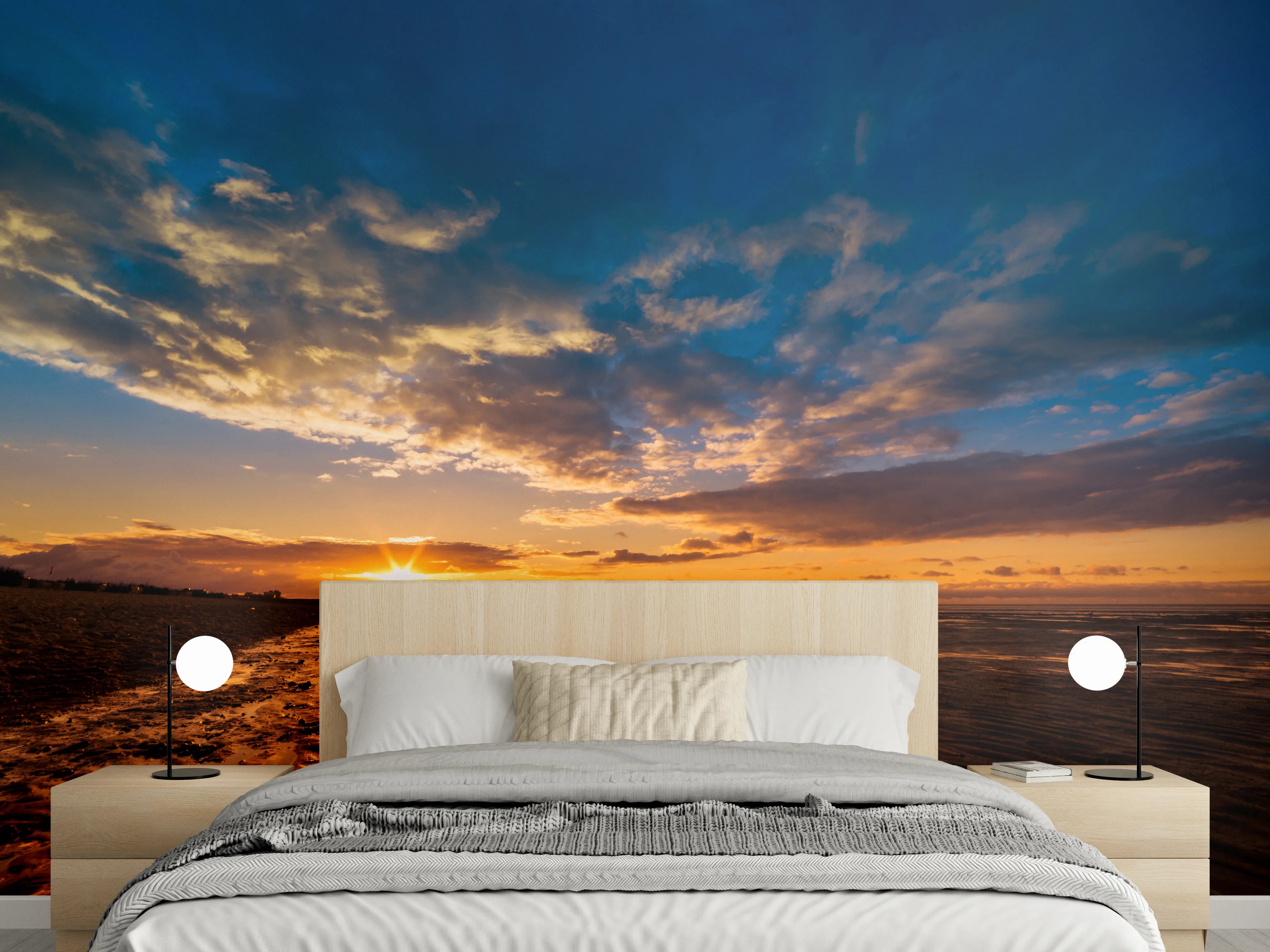 Wandverkleidung Schlafzimmer - Beeindruckender Sonnenuntergang am Strand