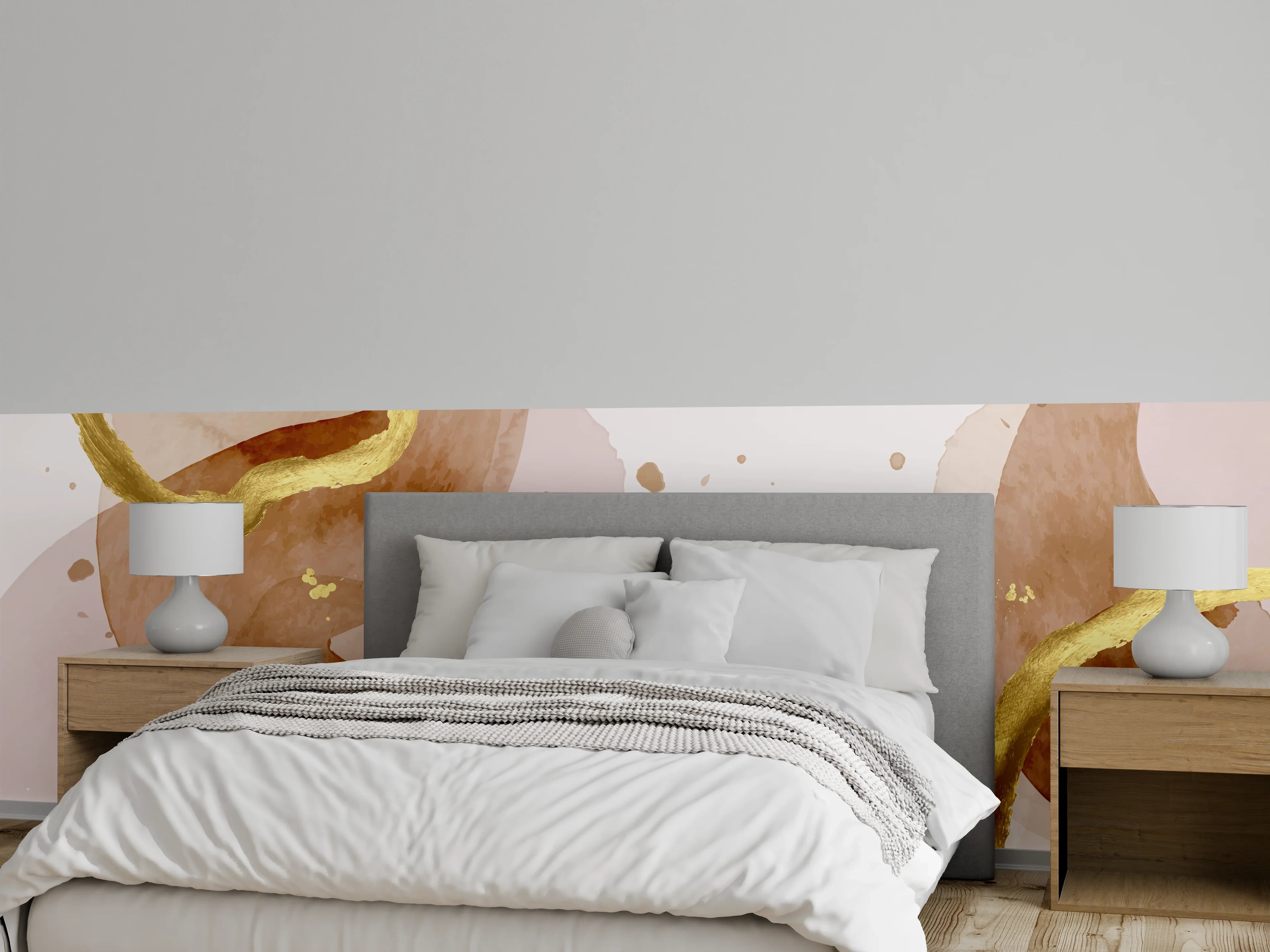 Wandverkleidung Schlafzimmer - Beige Aquarell Kunst