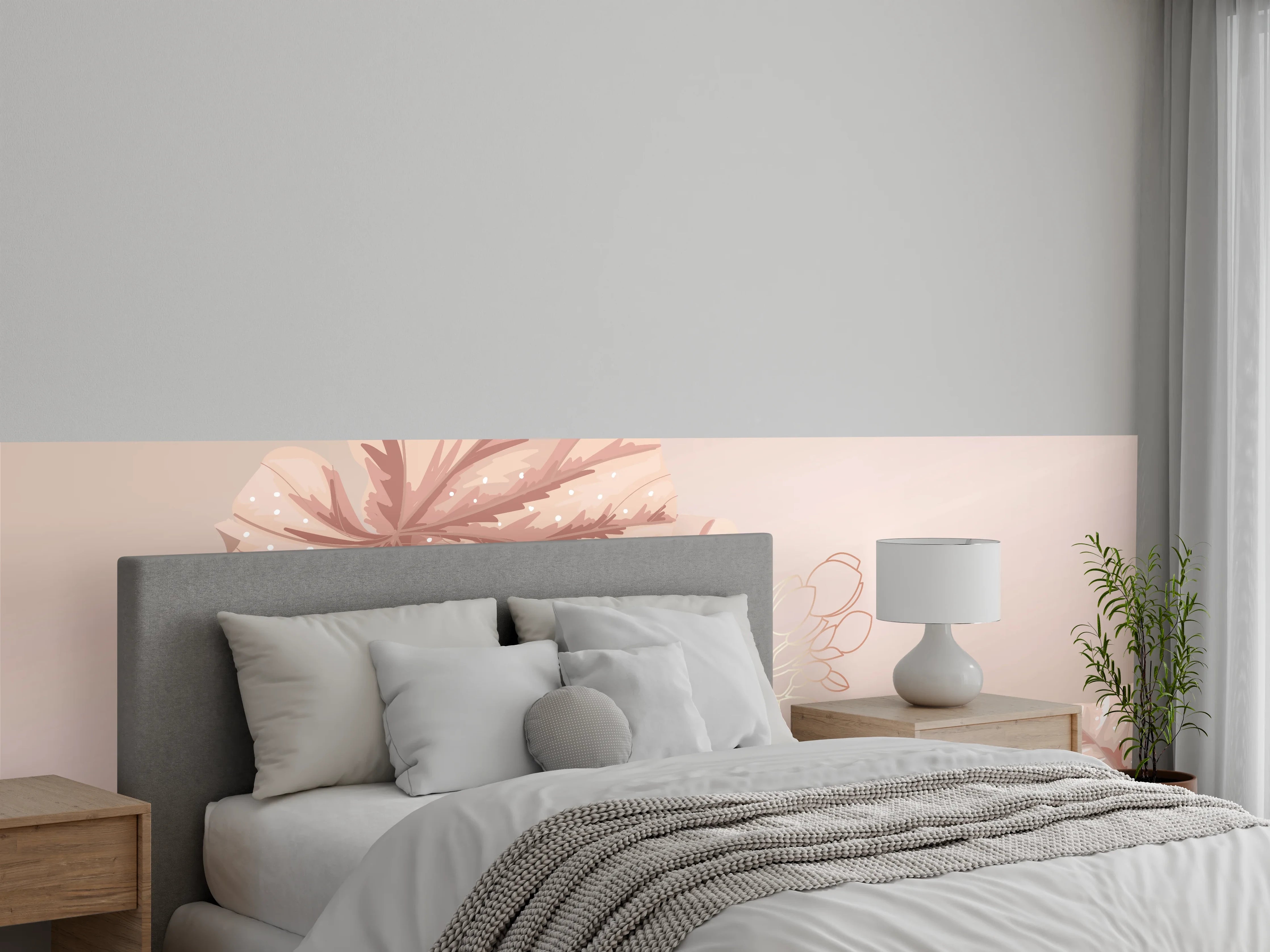 Wandverkleidung Schlafzimmer - Beige Blätter Illustration