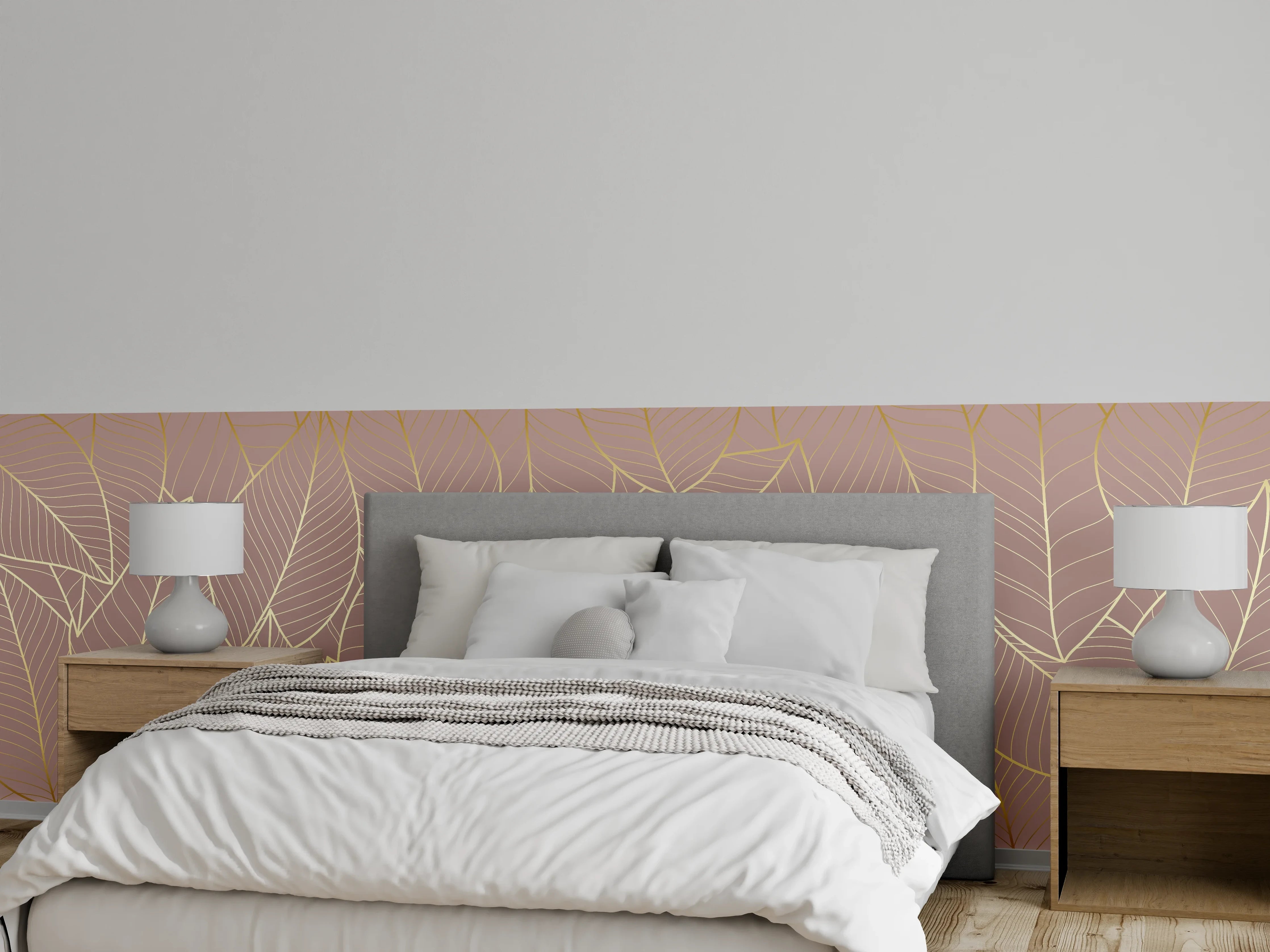 Wandverkleidung Schlafzimmer - Beige Blattgold Struktur