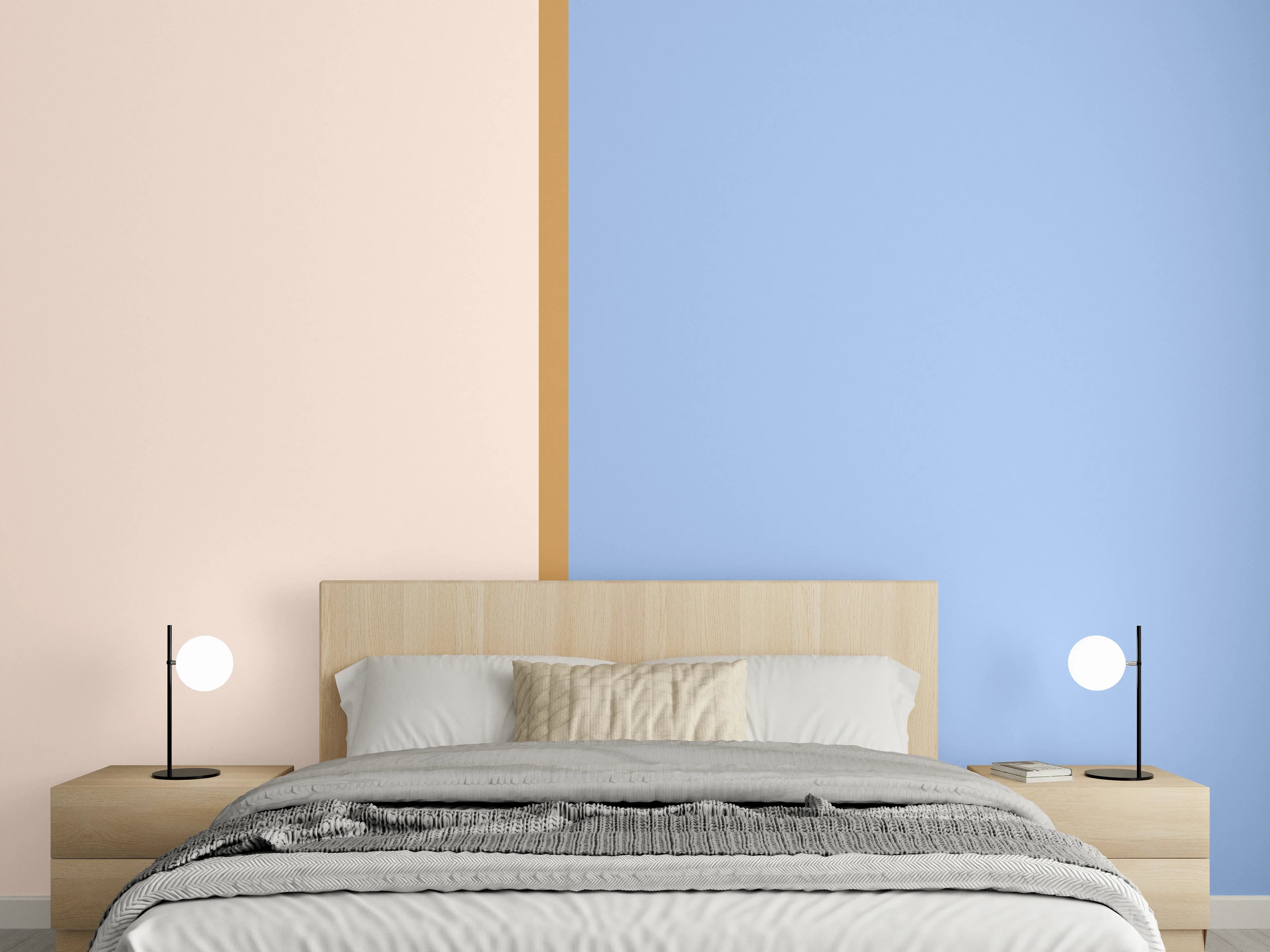 Wandverkleidung Schlafzimmer - Beige-Blaue Farbtrennung Modern