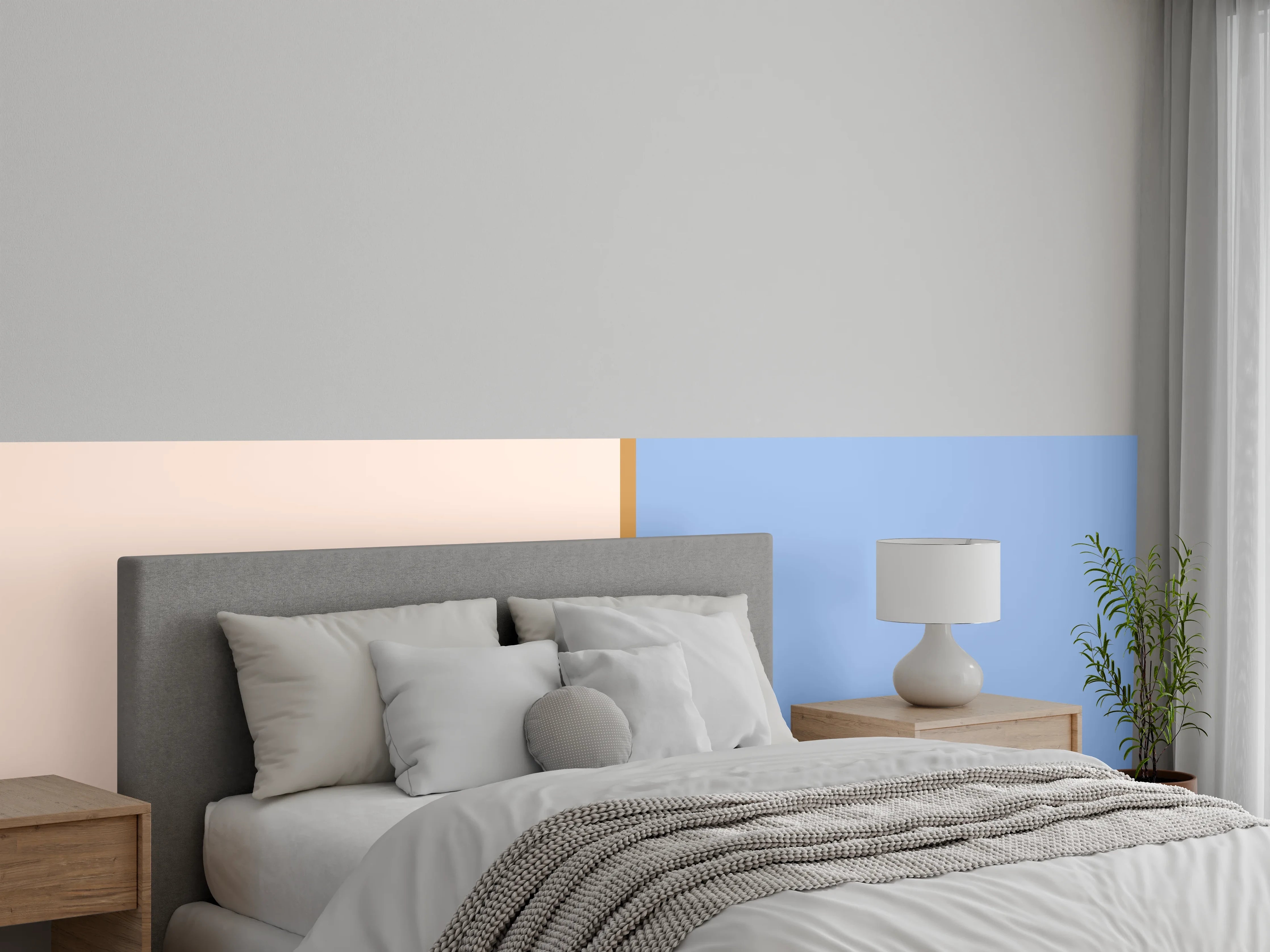 Wandverkleidung Schlafzimmer - Beige-Blaue Farbtrennung Modern