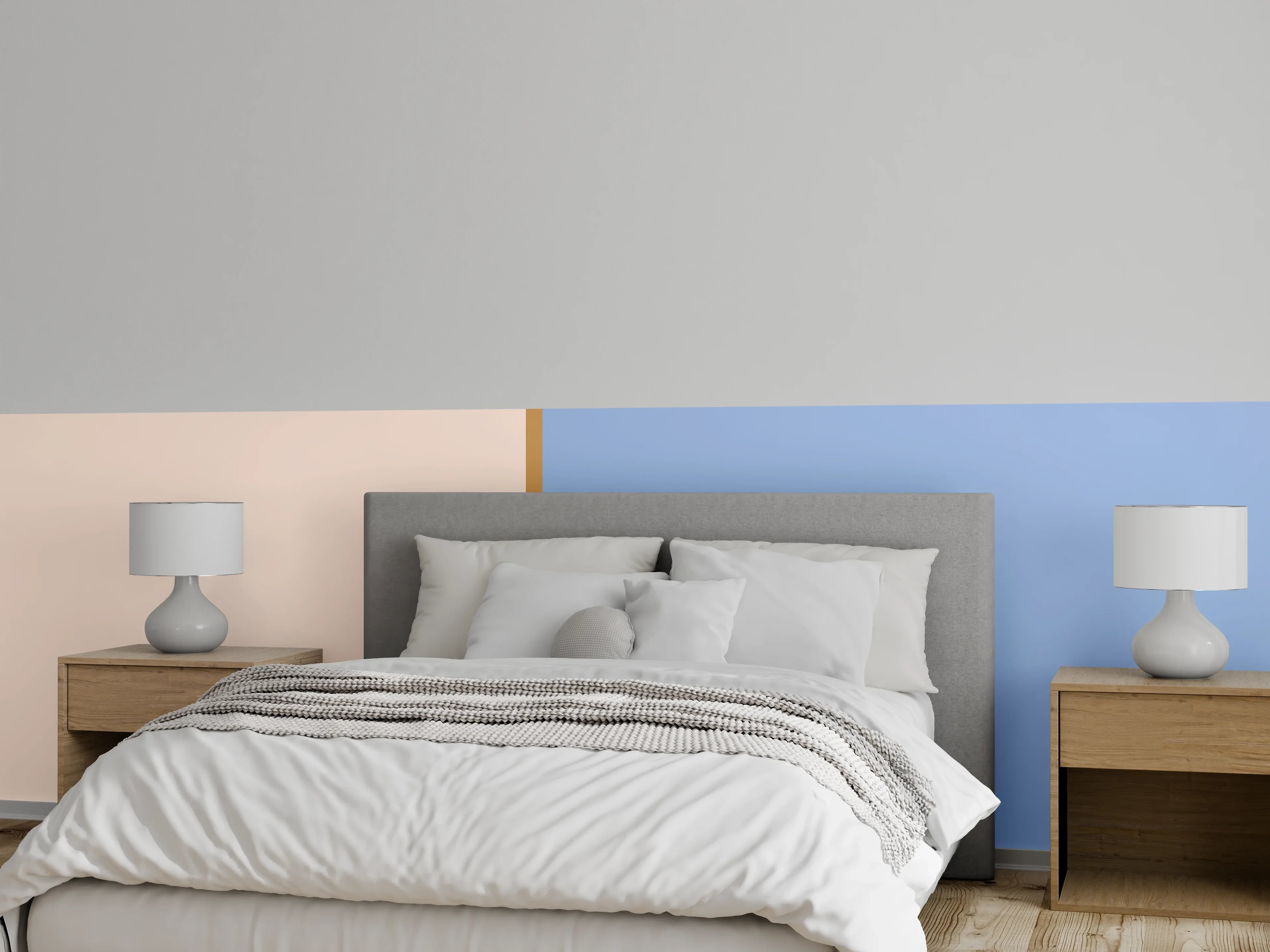 Wandverkleidung Schlafzimmer - Beige-Blaue Farbtrennung Modern