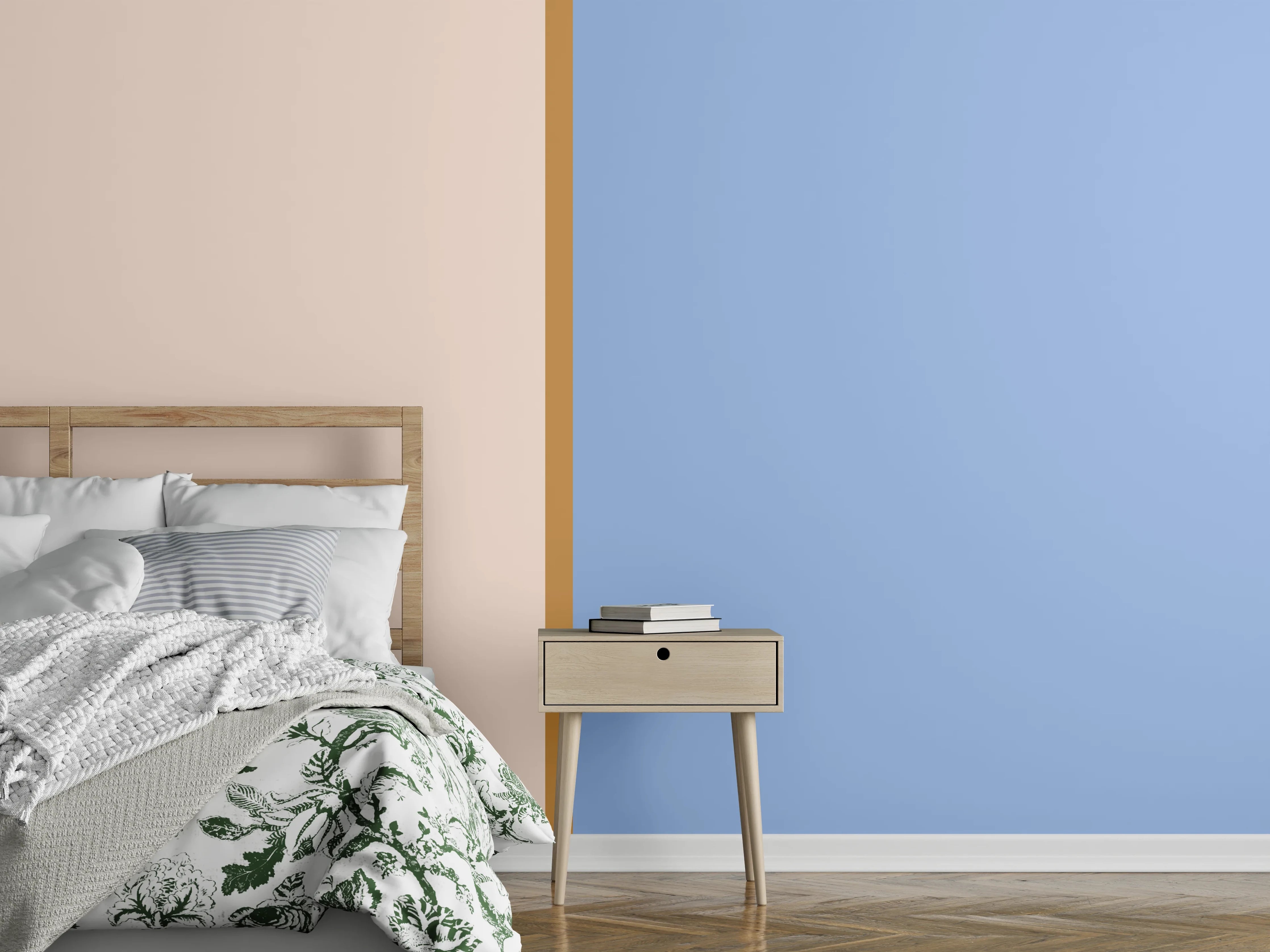 Wandverkleidung Schlafzimmer - Beige-Blaue Farbtrennung Modern