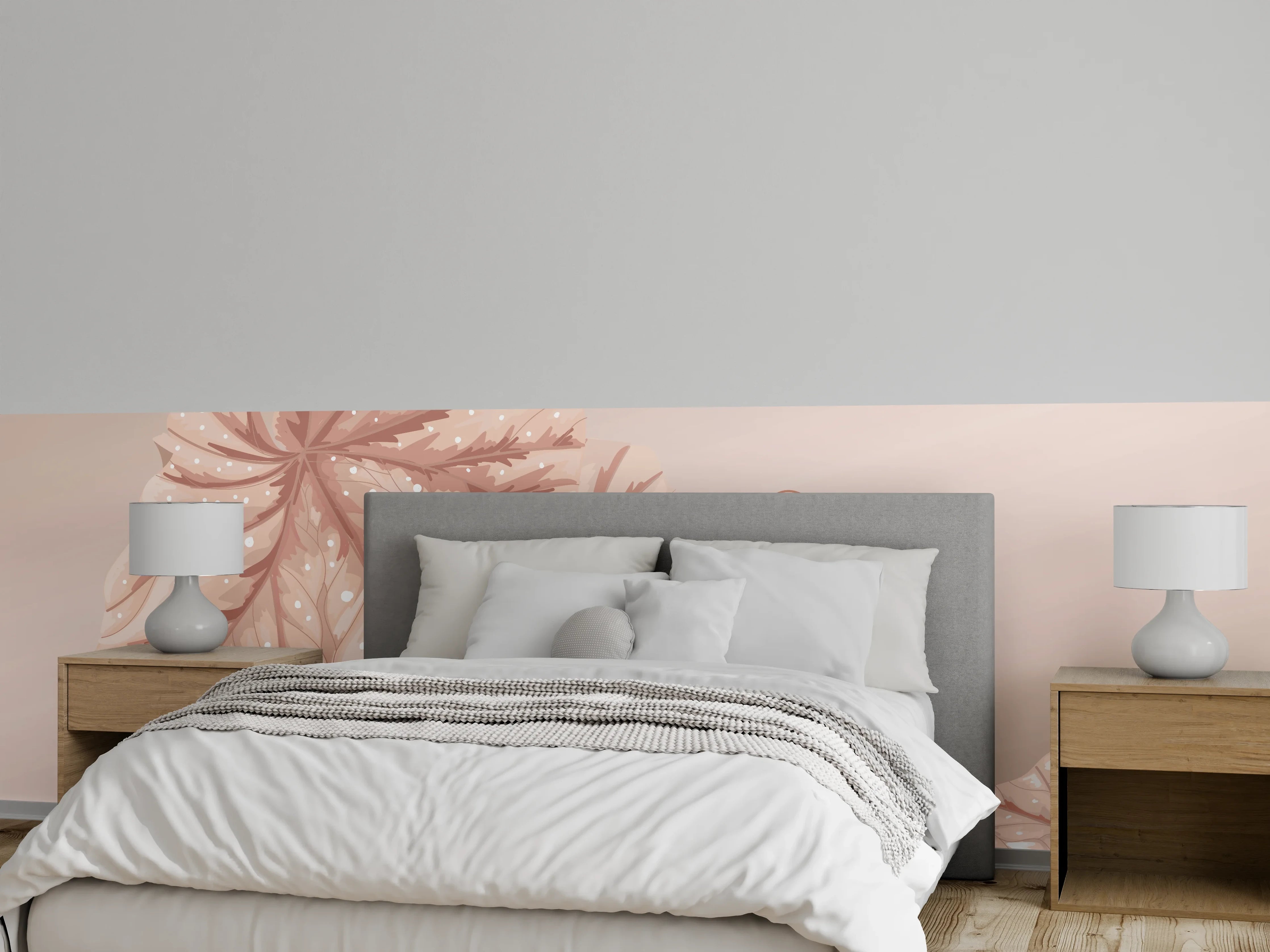 Wandverkleidung Schlafzimmer - Beige Design Blattmuster