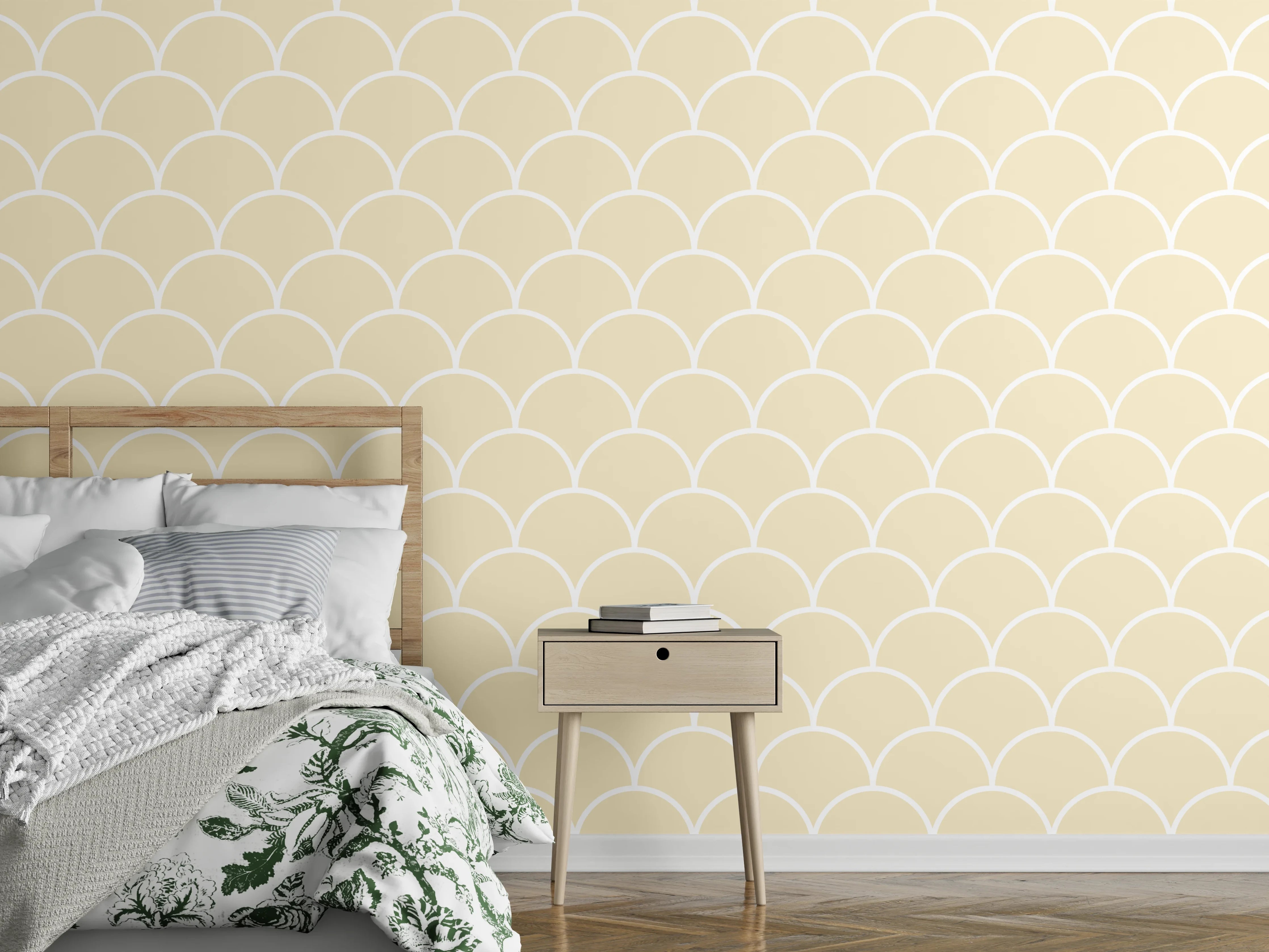 Wandverkleidung Schlafzimmer - Beige Fischschuppen-Muster Tapete Modern