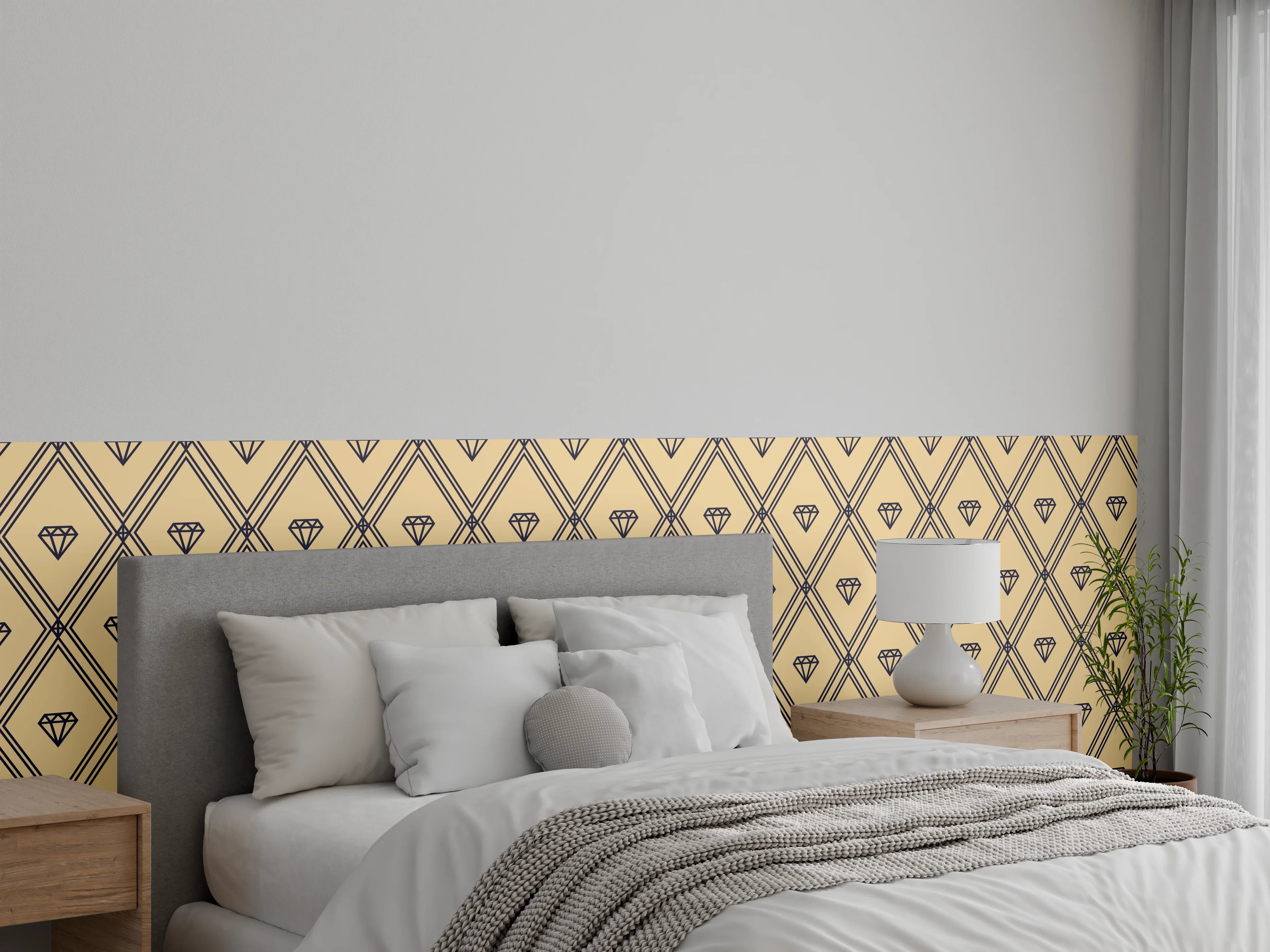 Wandverkleidung Schlafzimmer - Beige-Gelbes Grafik-Muster