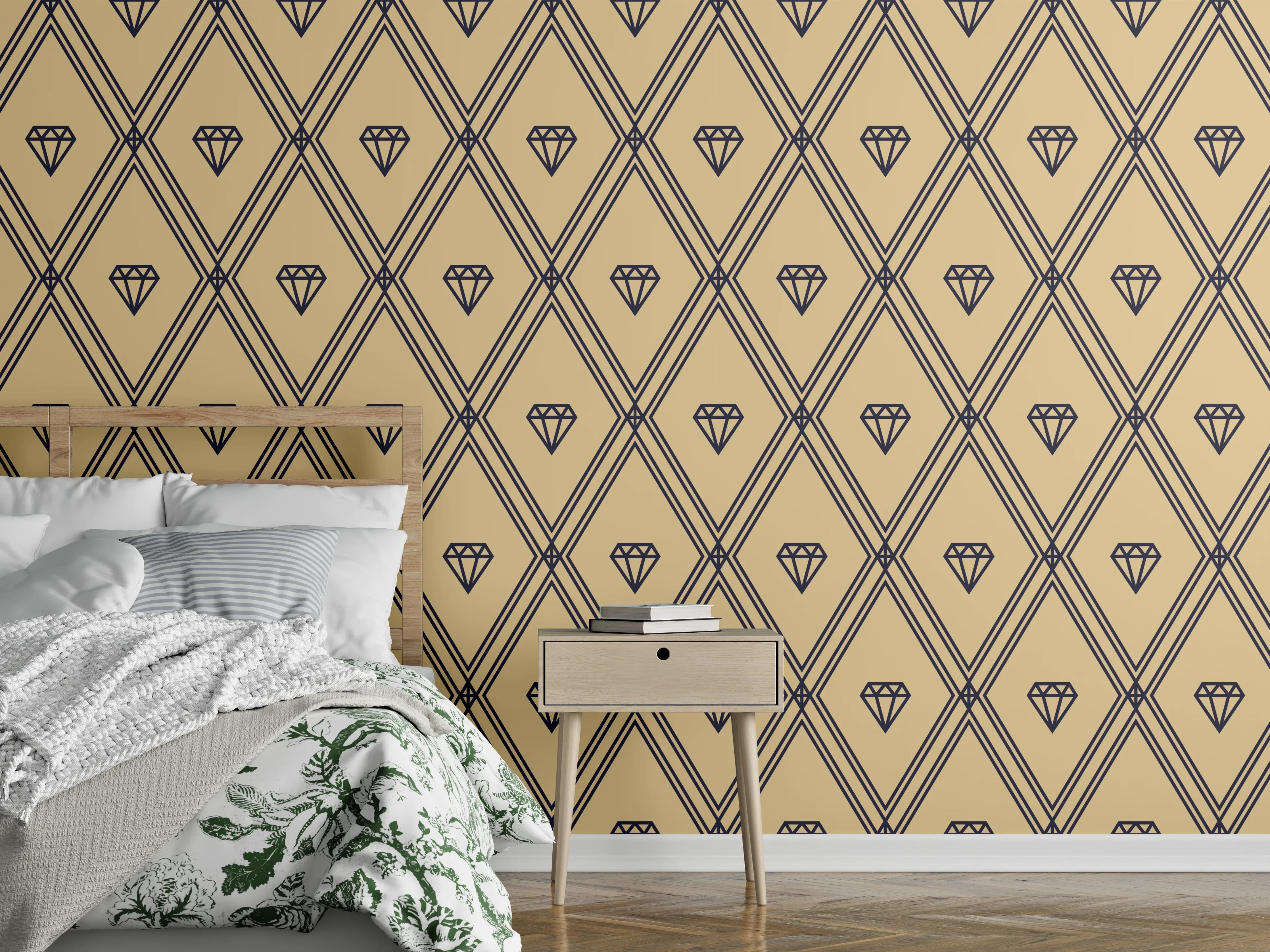 Wandverkleidung Schlafzimmer - Beige-Gelbes Grafik-Muster