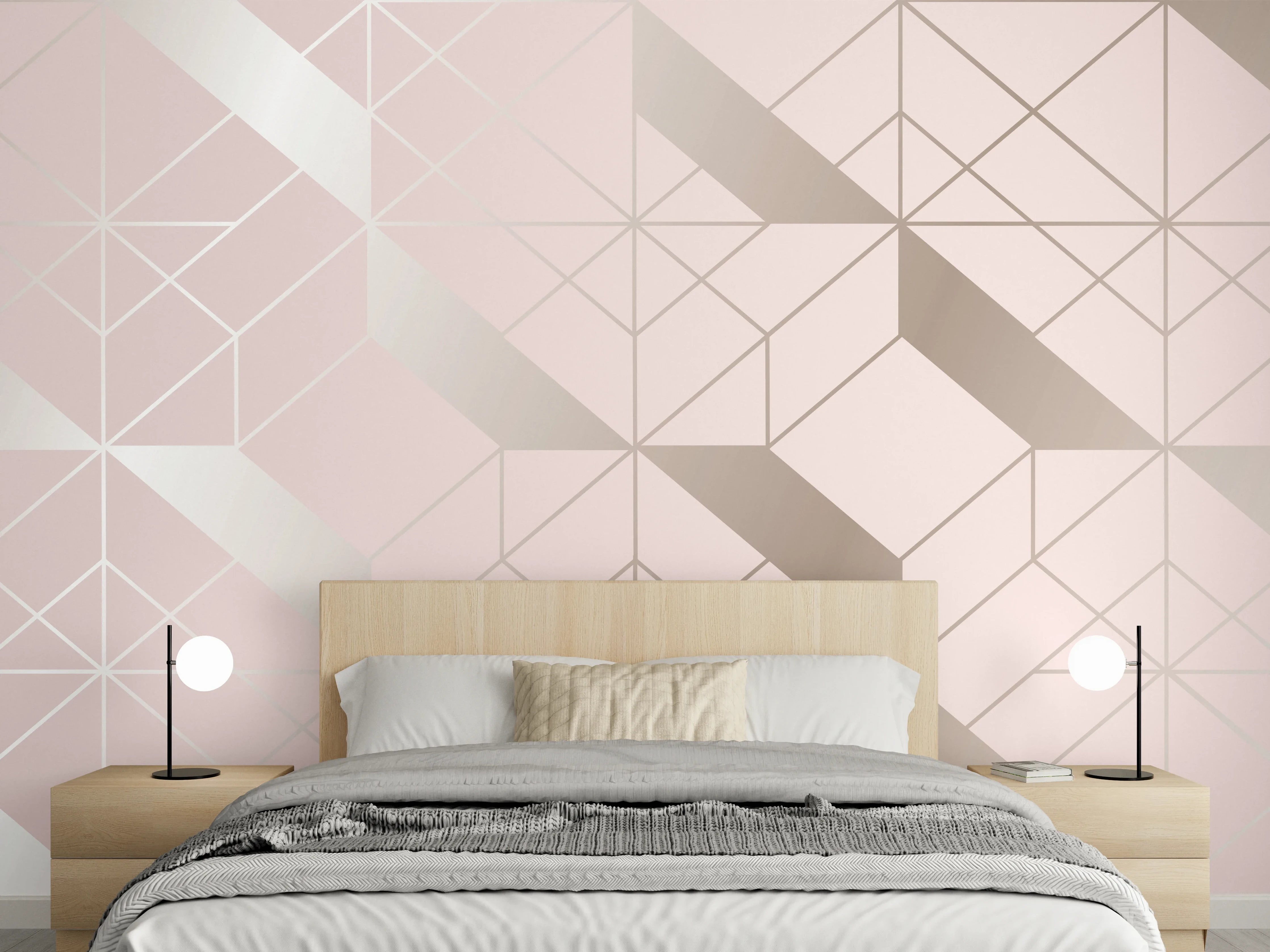 Wandverkleidung Schlafzimmer - Beige Geometrie-Muster Tapete